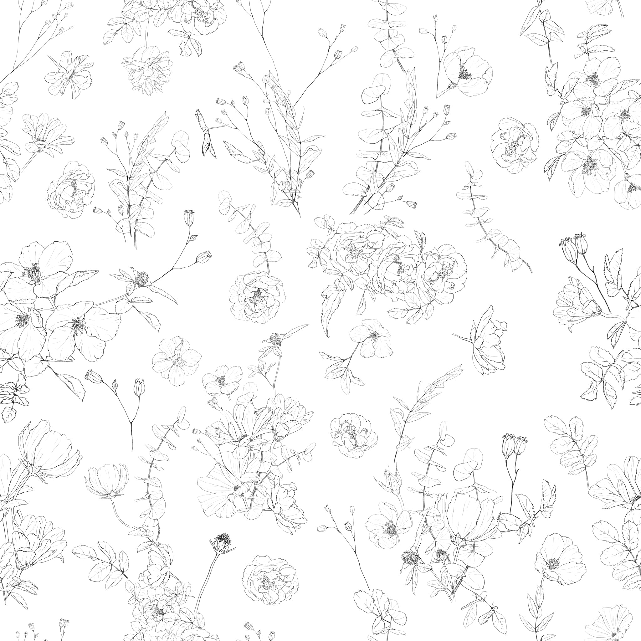 "Wall Blush Lined Meadow Wallpaper in elegant bedroom, showcasing detailed floral design with a focus on wall decor."