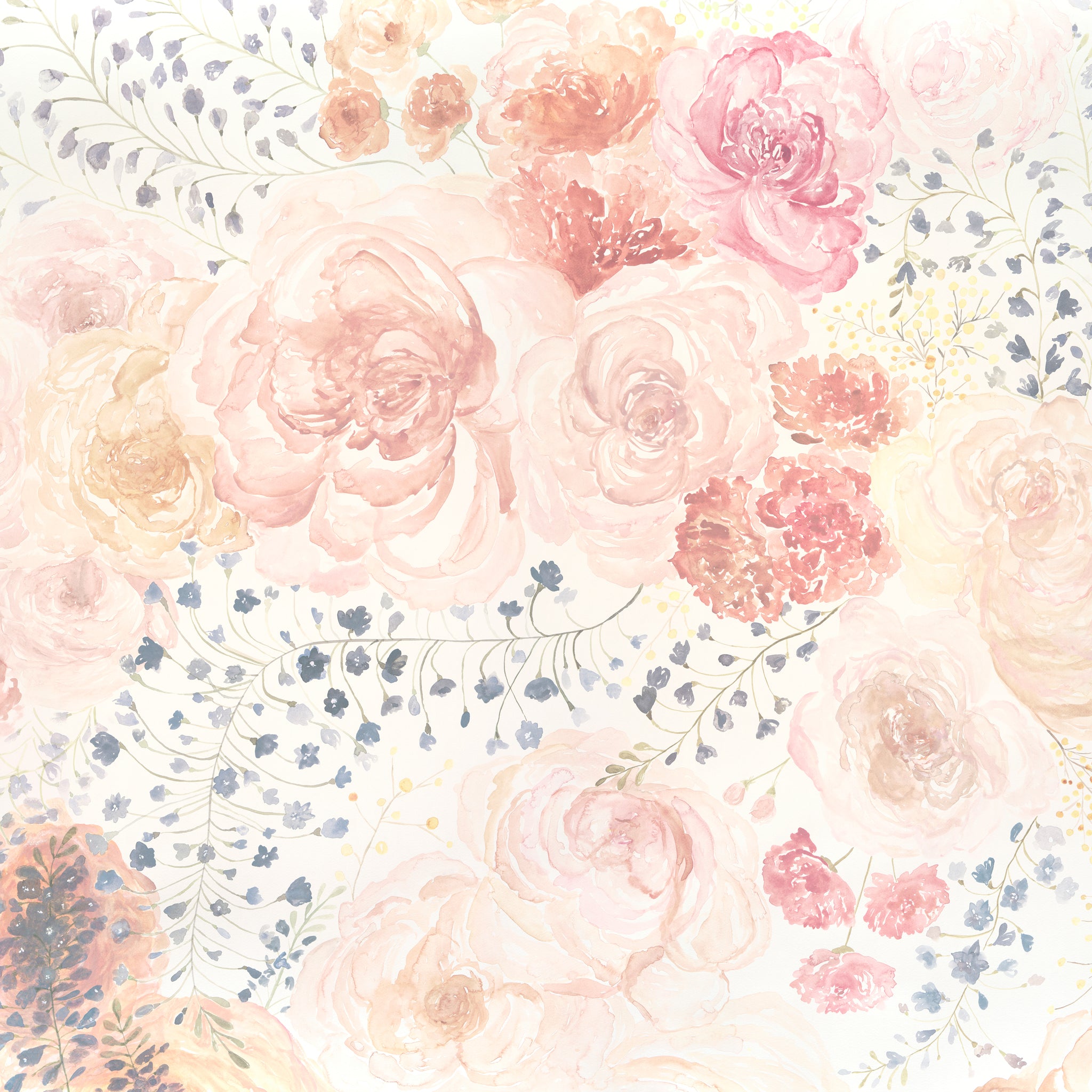 "Wall Blush Pastel Posey Wallpaper adding a soft floral elegance to a bedroom's decor."