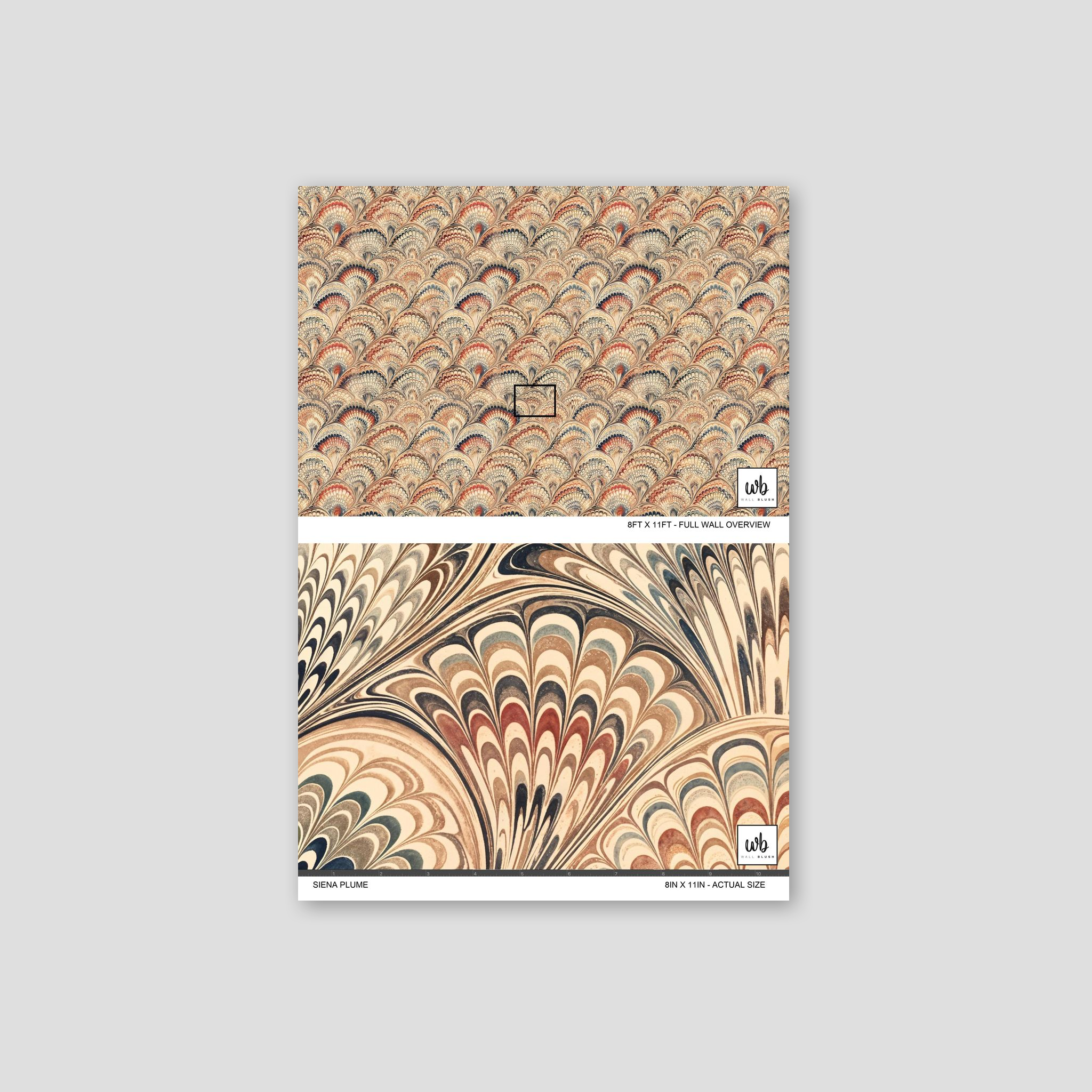 Siena Plume wallpaper with intricate organic patterns in rich floral tones.