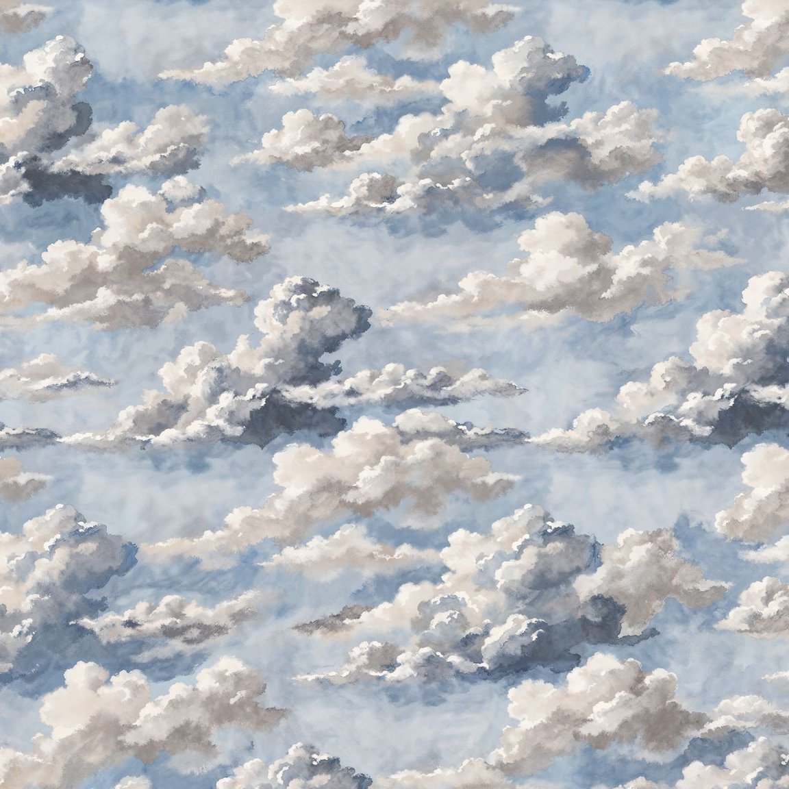Skyphoria cloud wallpaper with soft blues and grays, featuring billowing clouds in a serene sky.