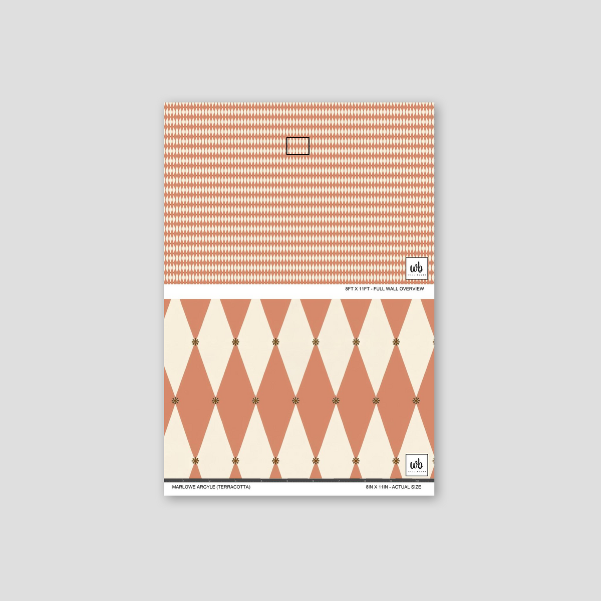 Terracotta diamond pattern wallpaper sample with cream background.