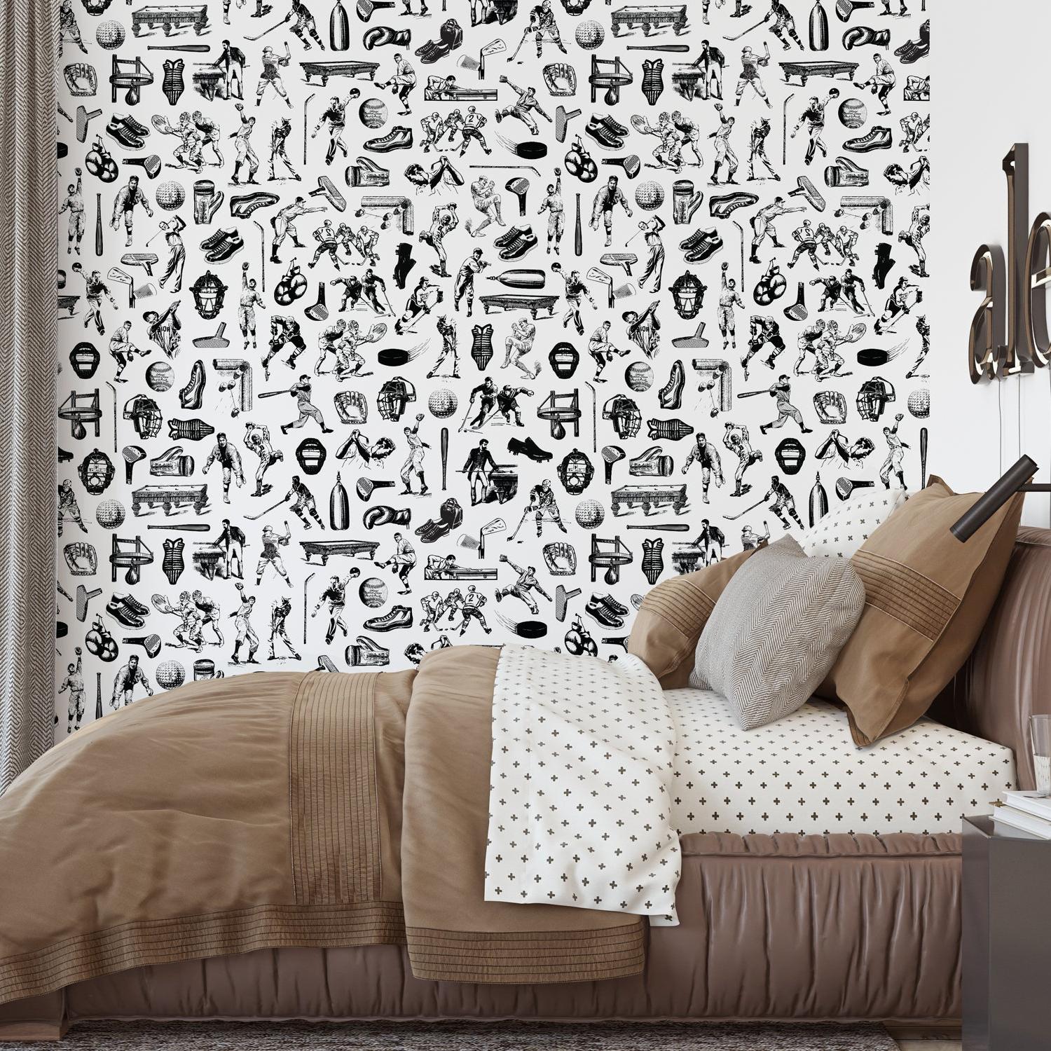 Letterman (Black) Wallpaper - 8 FT H X 10 FT W Luxe Peel and Stick