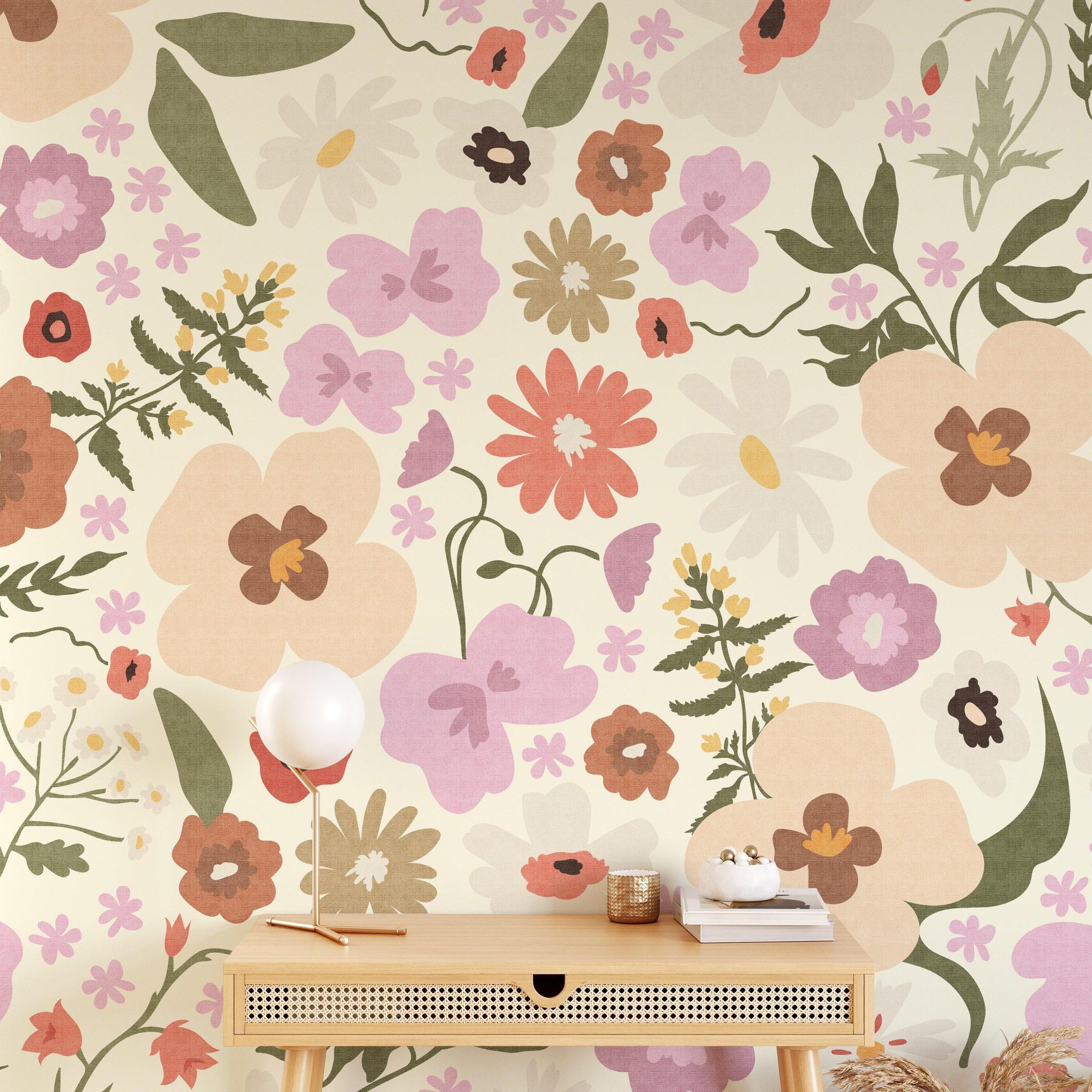 Hadley Wallpaper from Wall Blush SG02 decorating a cozy home office with a floral design.