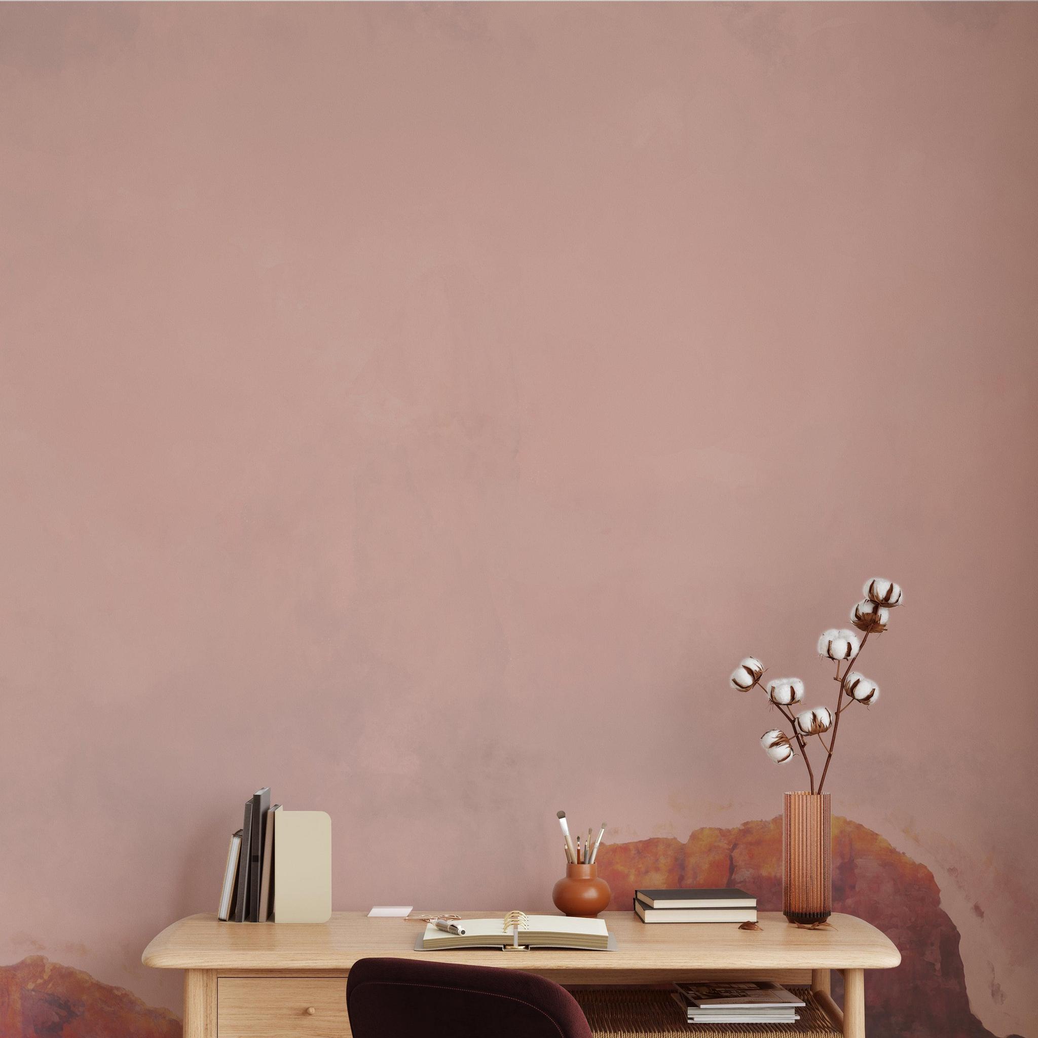 Wall Blush Heart Thief Wallpaper in home office with stylized desk and chair highlighting elegant design.