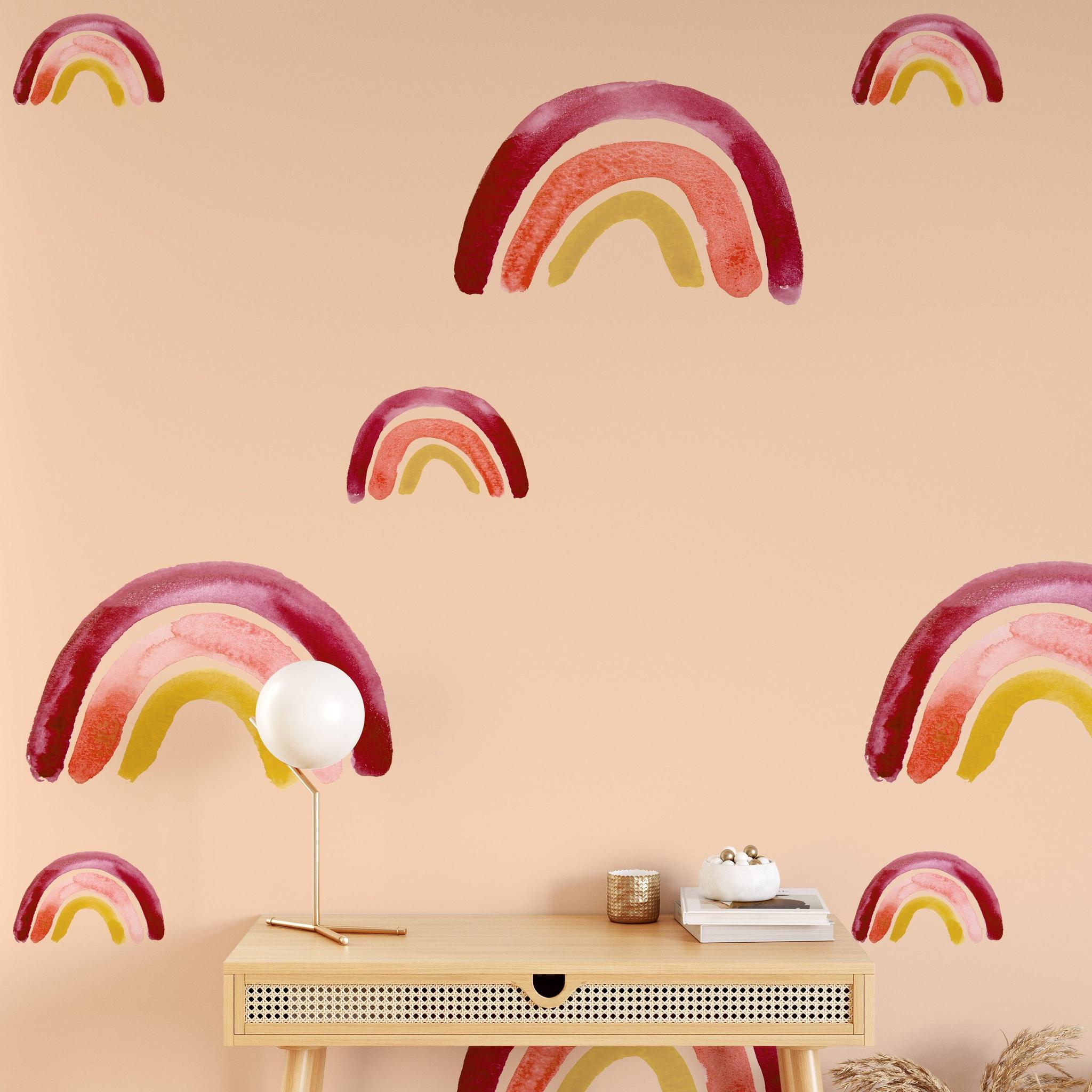 Follow Your Dreams Wallpaper by The Minty Line in a stylish home office with rainbow motif.