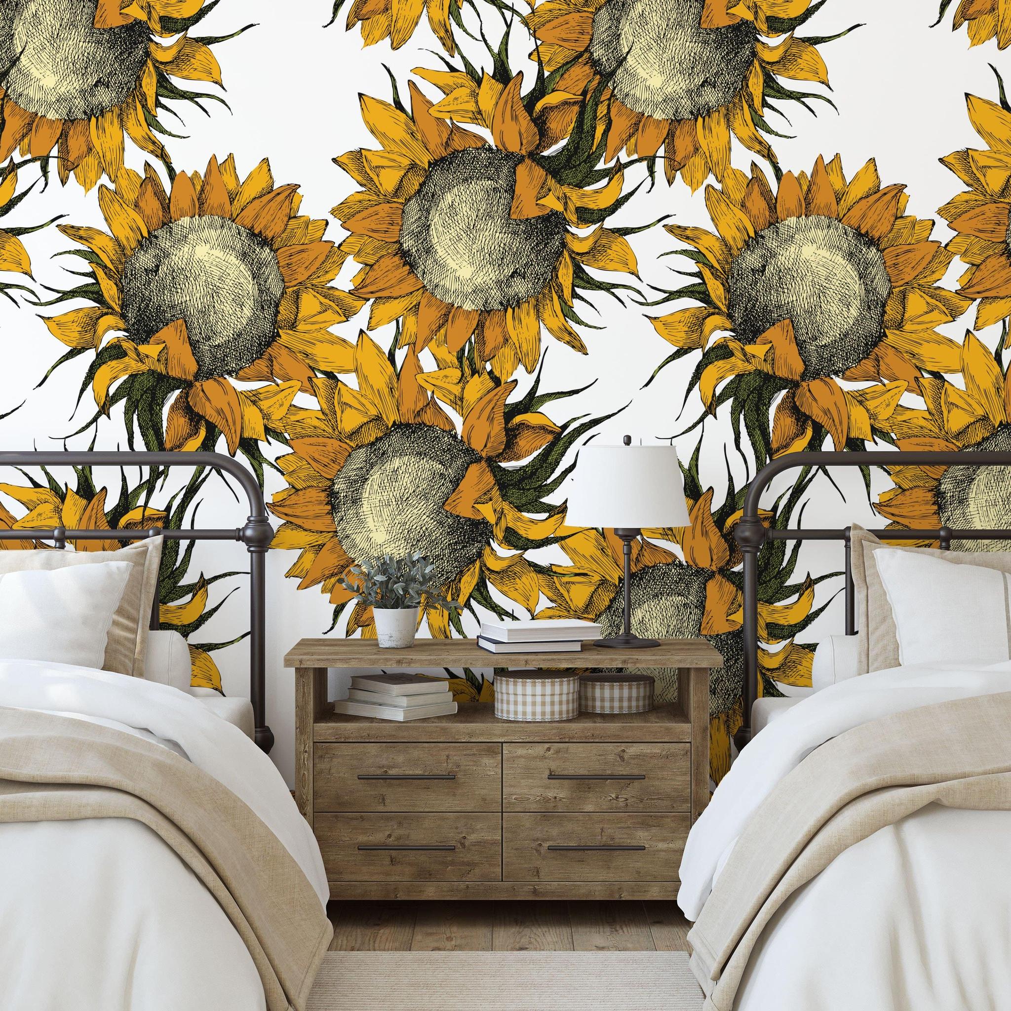 Arie Wallpaper from The Chelsea DeBoer Line in a cozy bedroom, focused on the floral pattern.
