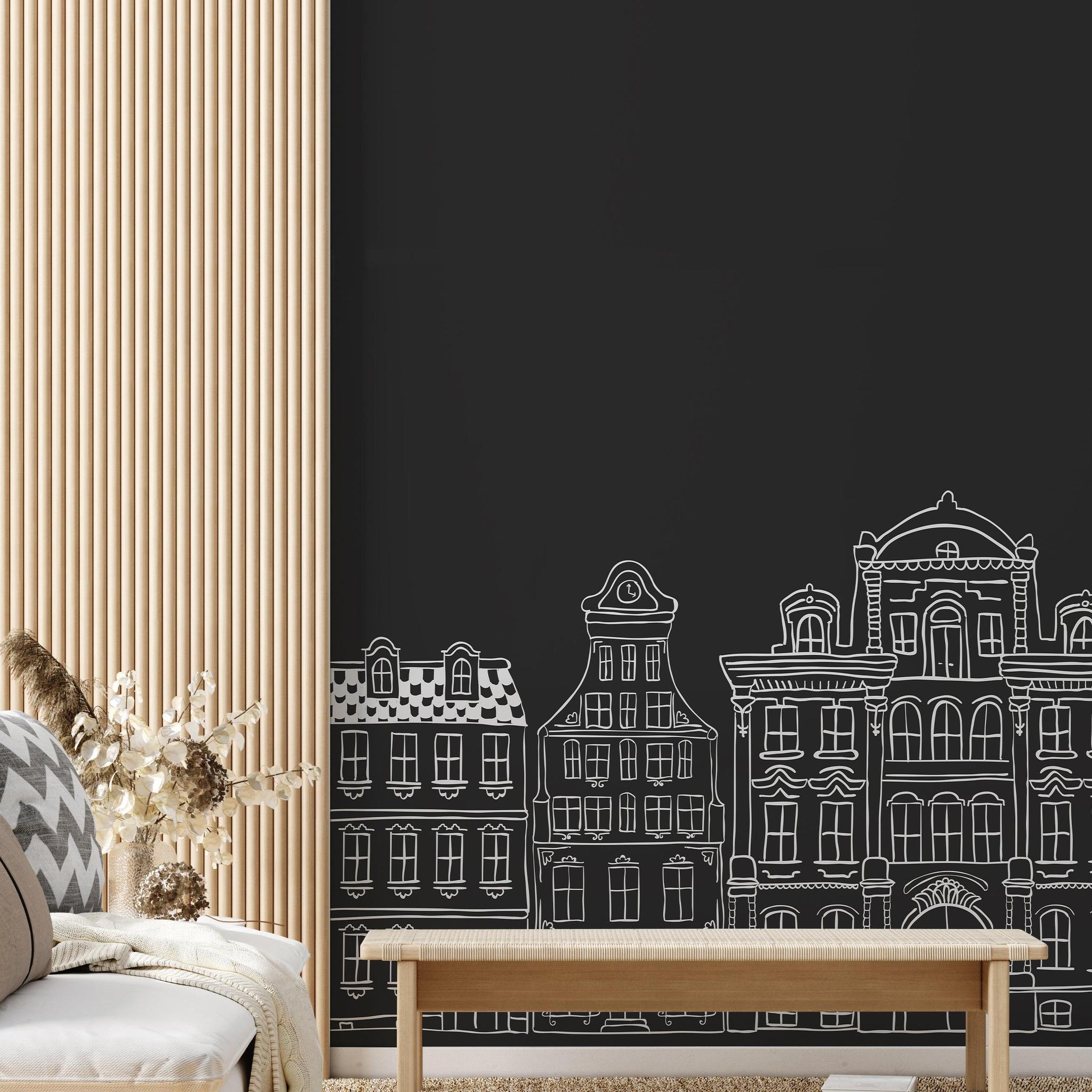 Madeline Dark Wallpaper by Wall Blush in a modern living room, showcasing elegant wall decor focus.