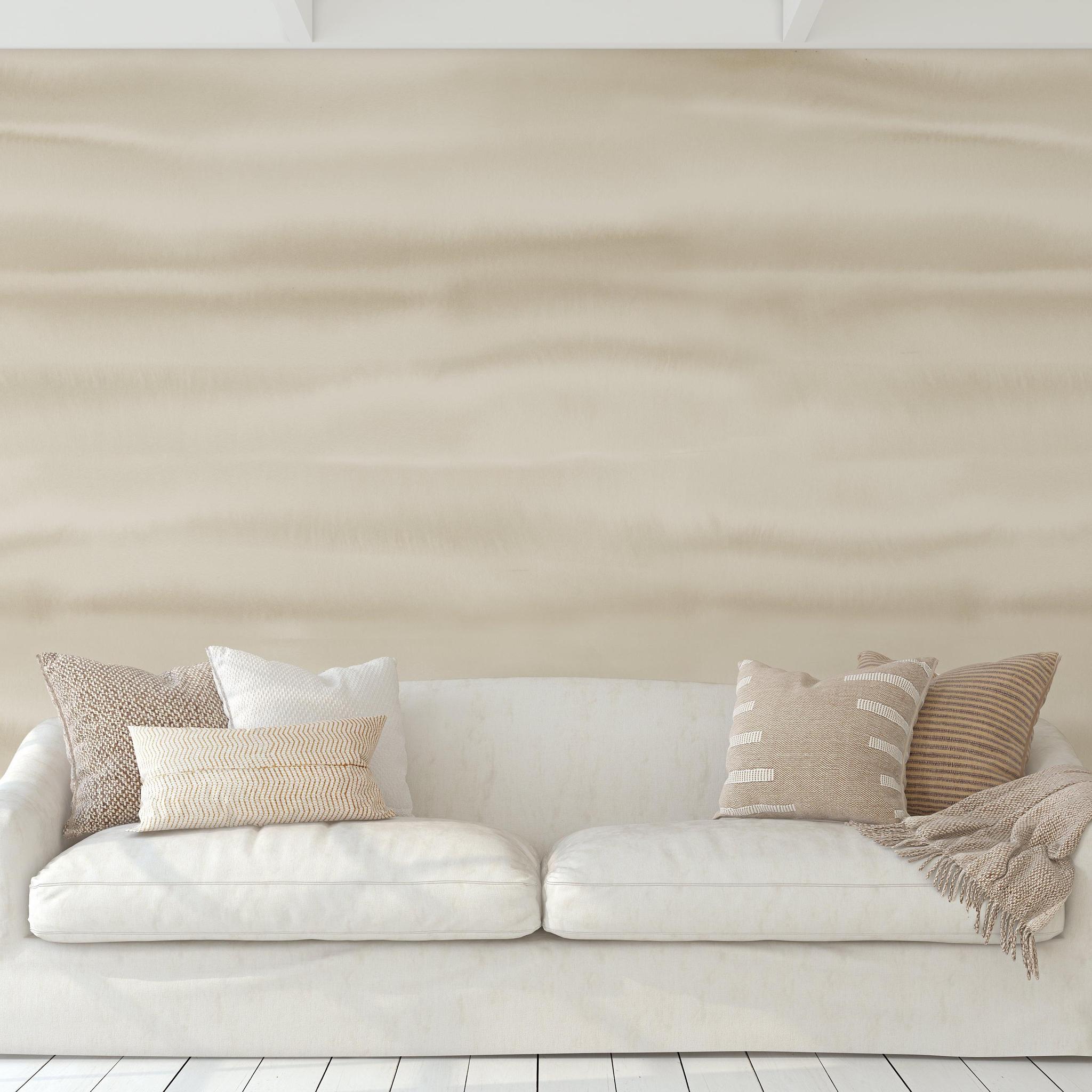 Fraya (Oatmeal) Wallpaper from The Ania Zwara Line showcased in a modern living room setting with a focus on texture.