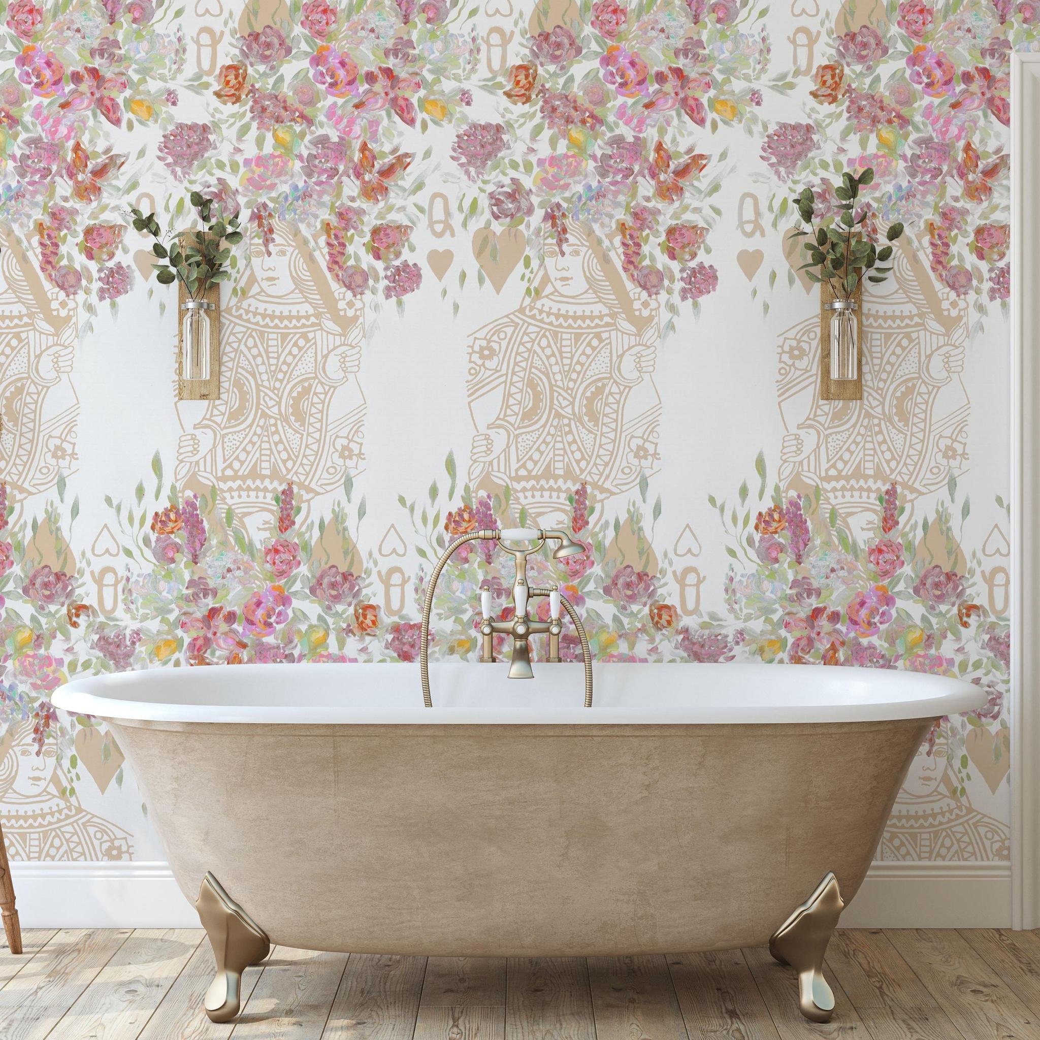 Elegant Dynasty Wallpaper from The Katie Small Line enhancing a stylish bathroom interior.