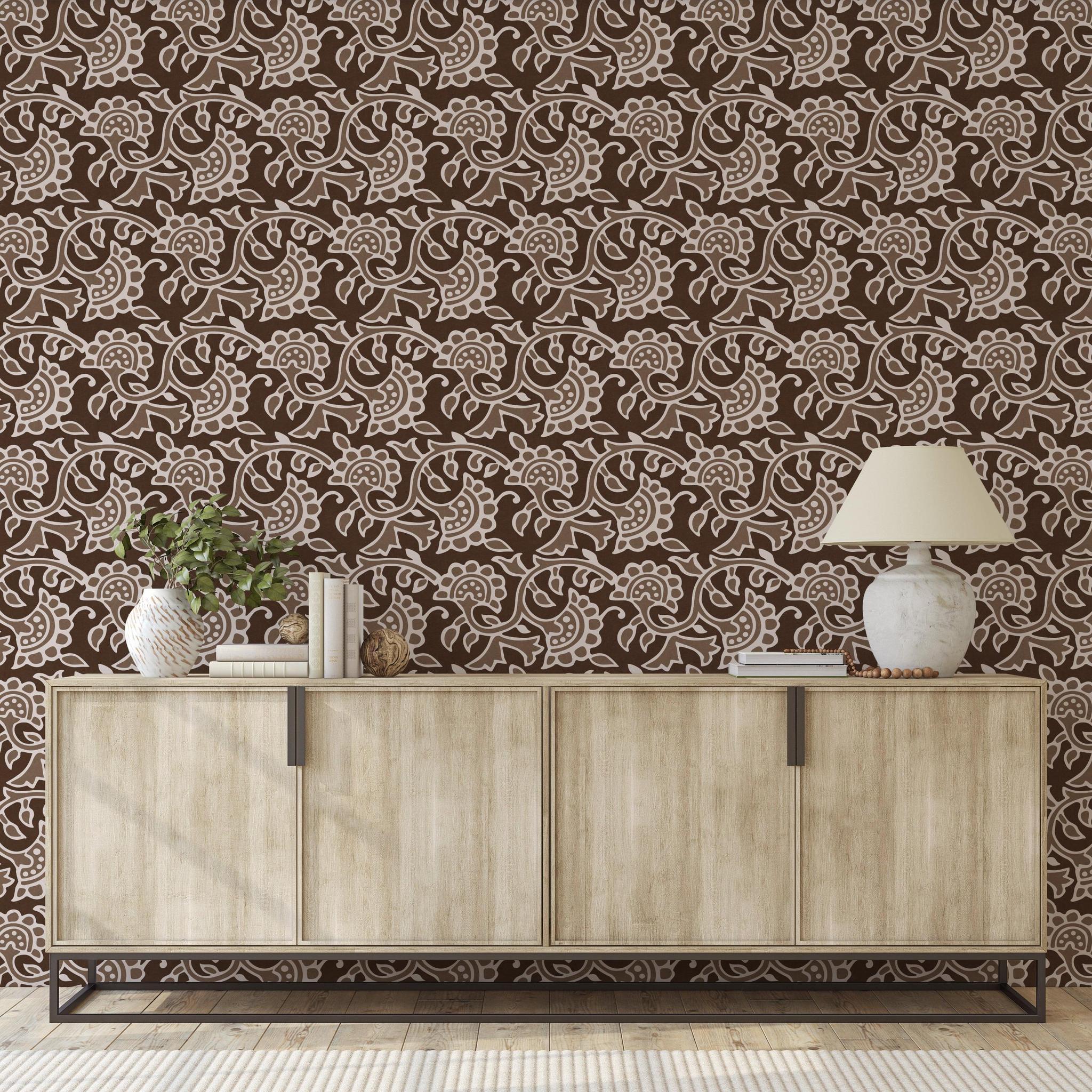 Renee Wallpaper by Wall Blush SG02 in a modern living room with accent decor, emphasizing elegant wall patterns.