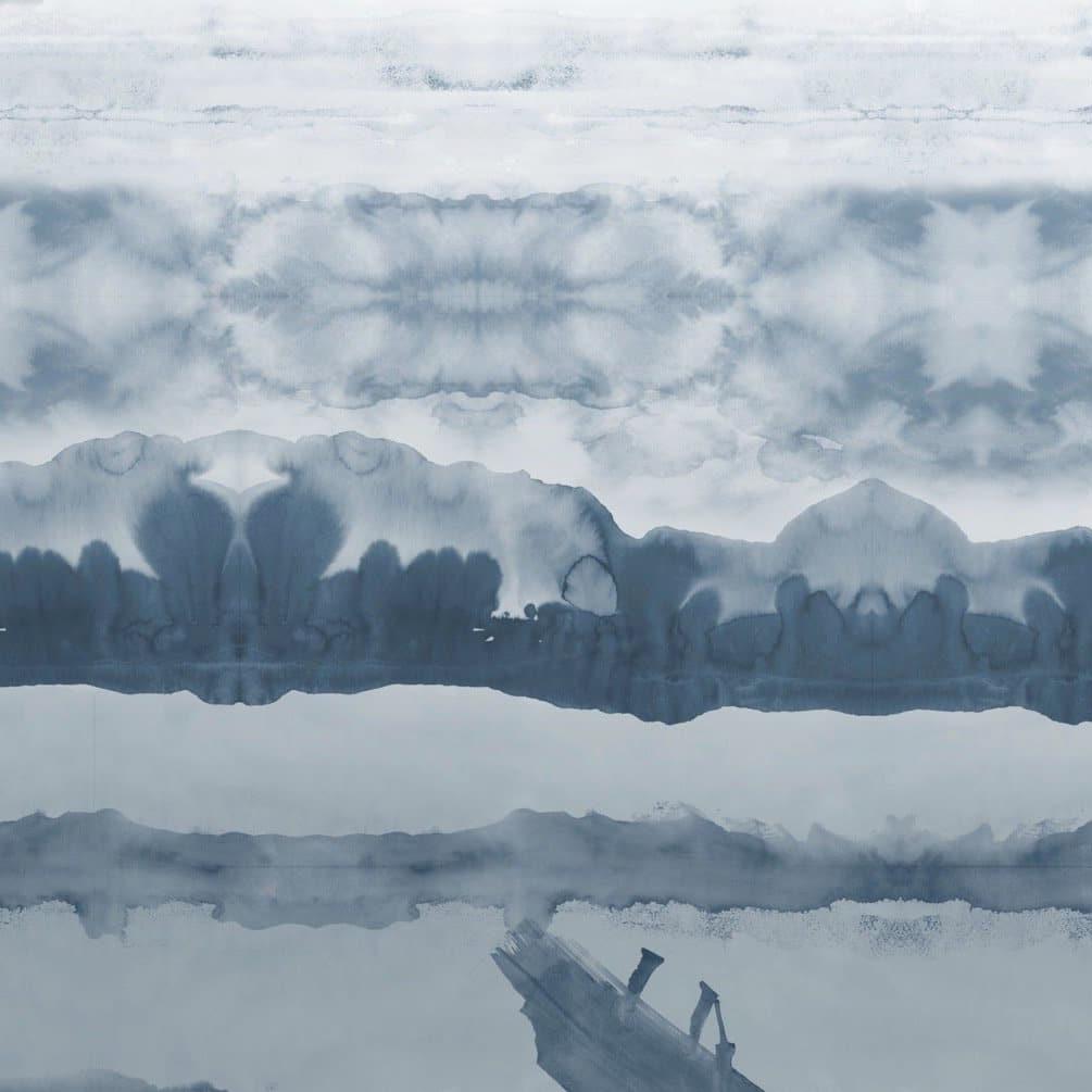 The Wembly Wallpaper by Wall Blush in Modern Living Room, Ethereal Watercolor Design Focus