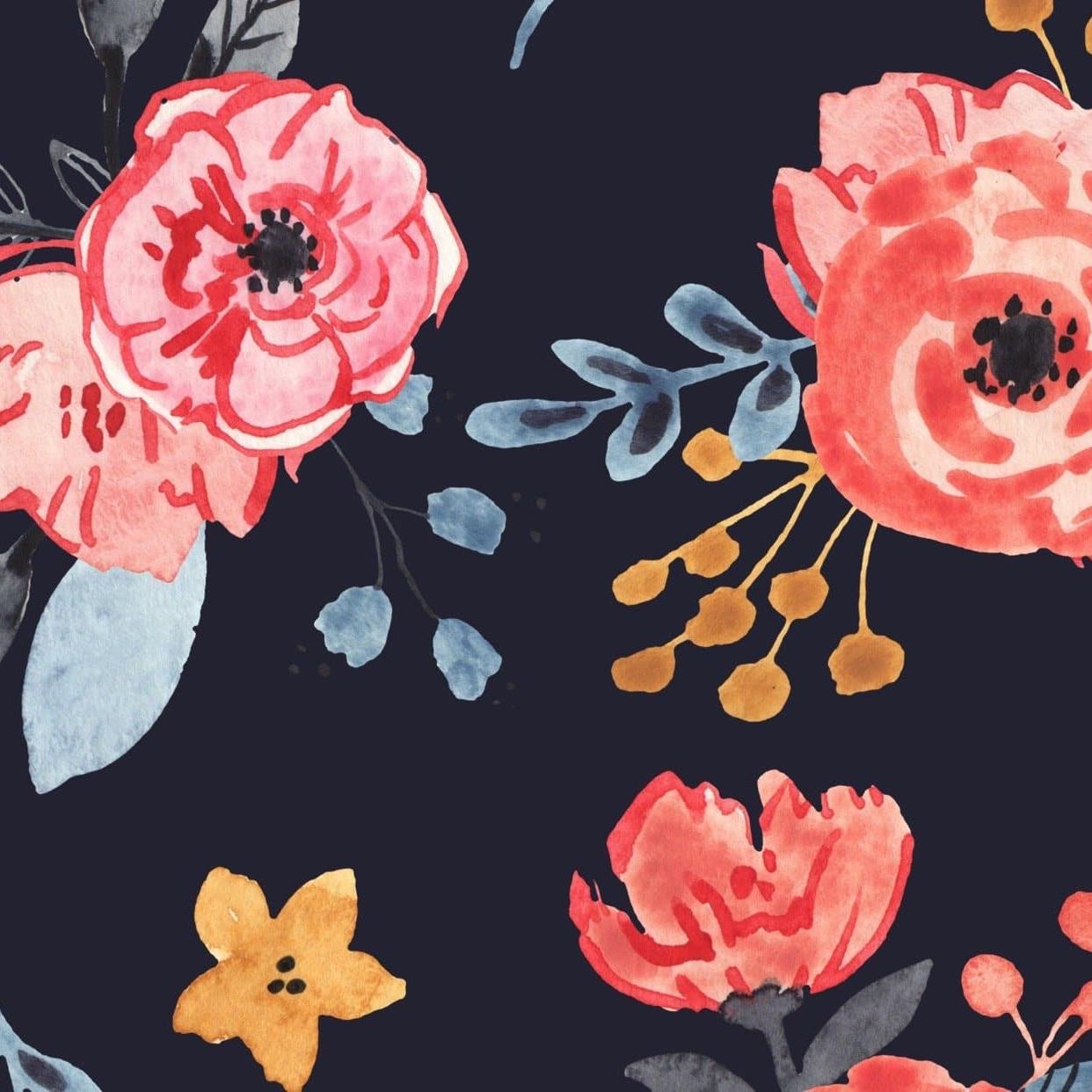 Wall Blush 'In Bloom (Navy) Wallpaper' in elegant living room, floral wall decor focus