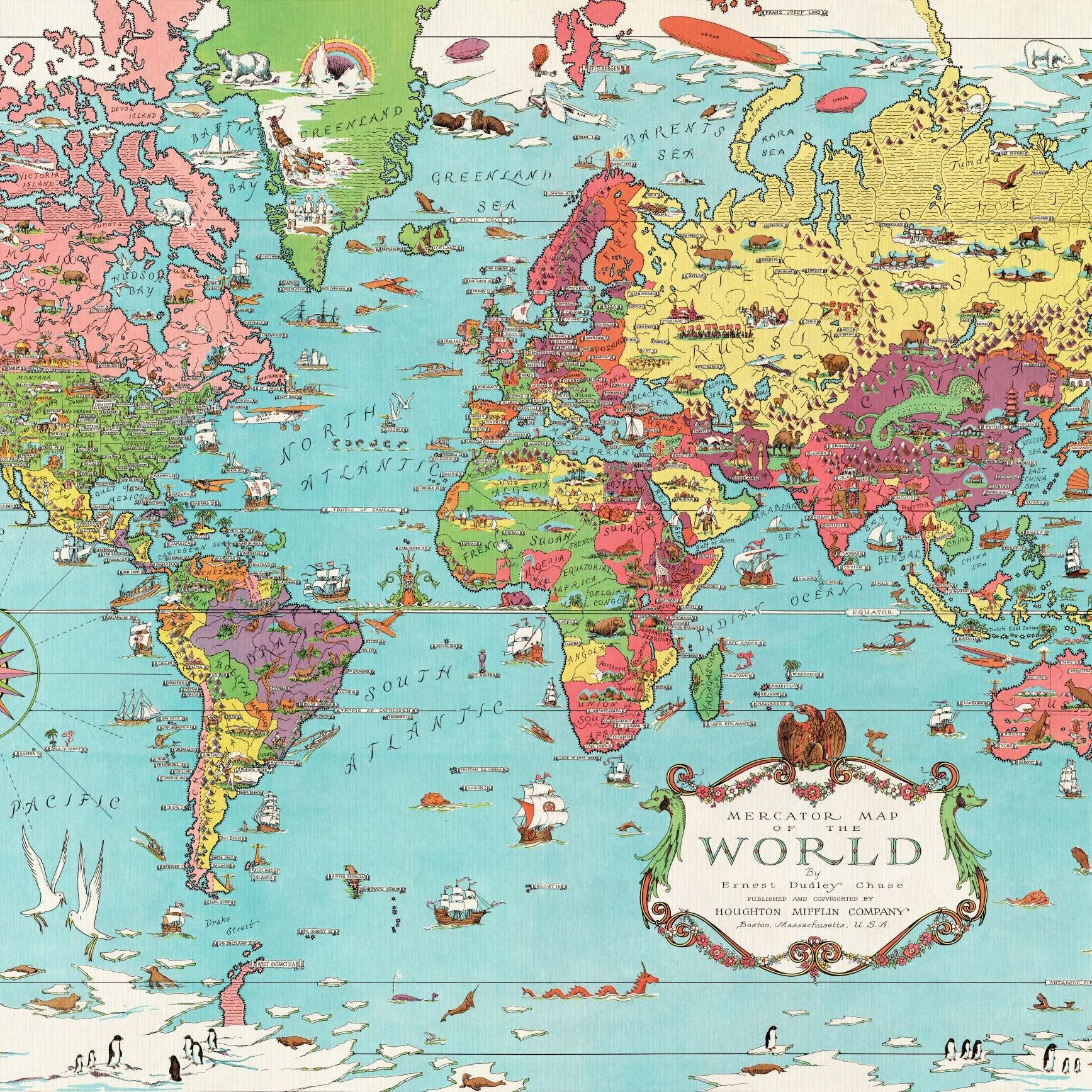 Wall Blush's Dudley's World Wallpaper featured in study room, vintage map design focusing on geography.
