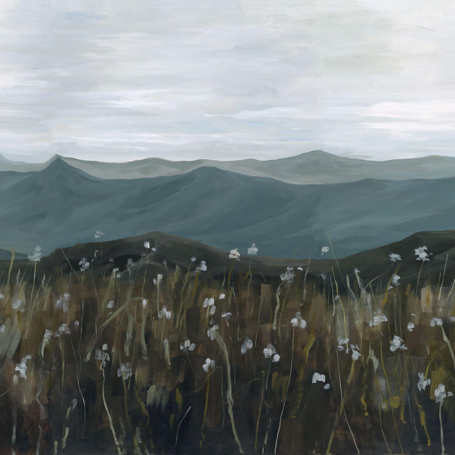 Serene bedroom featuring On the Horizon Wallpaper by The David Brazier Line, showcasing a tranquil landscape design.