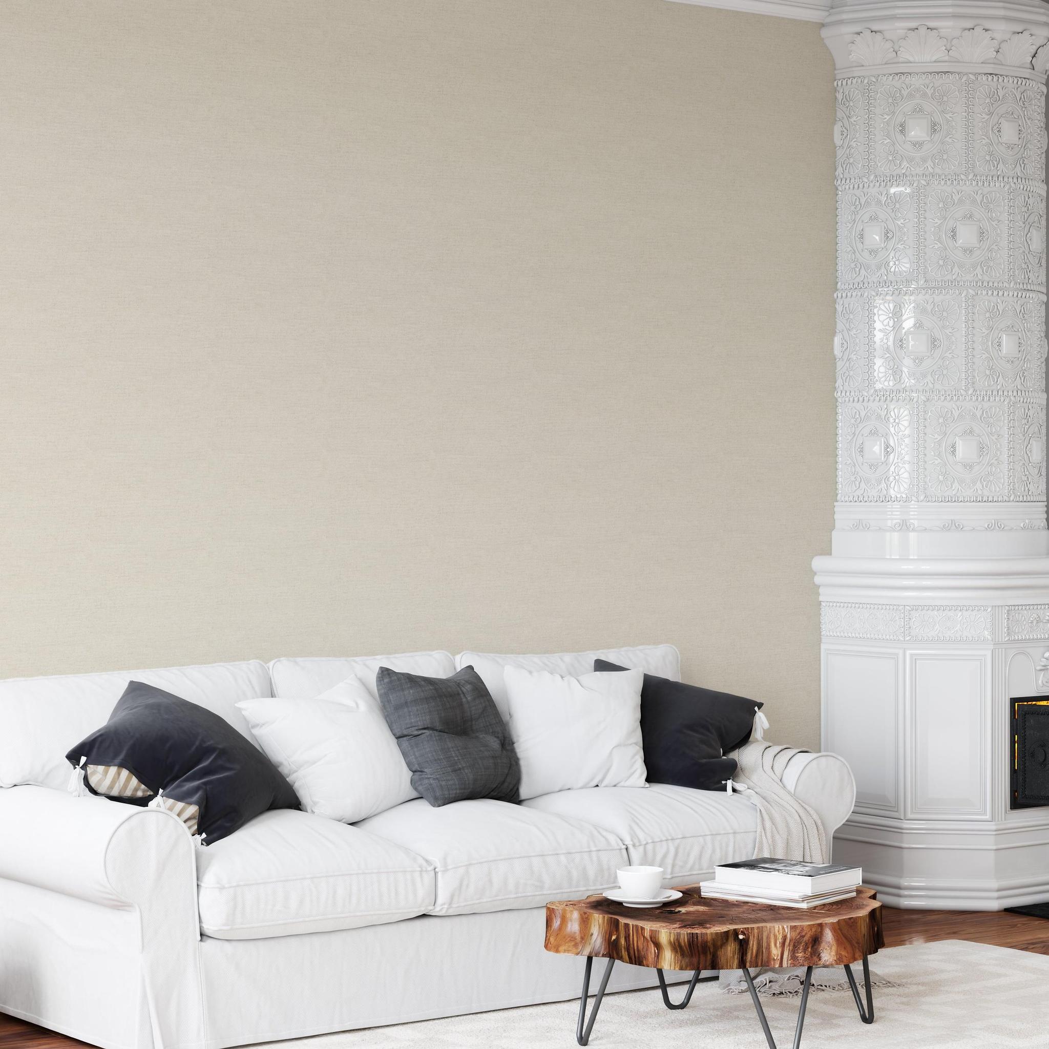 Carefree (Beige) Wallpaper from The Clements Crew Line in Elegant Living Room
