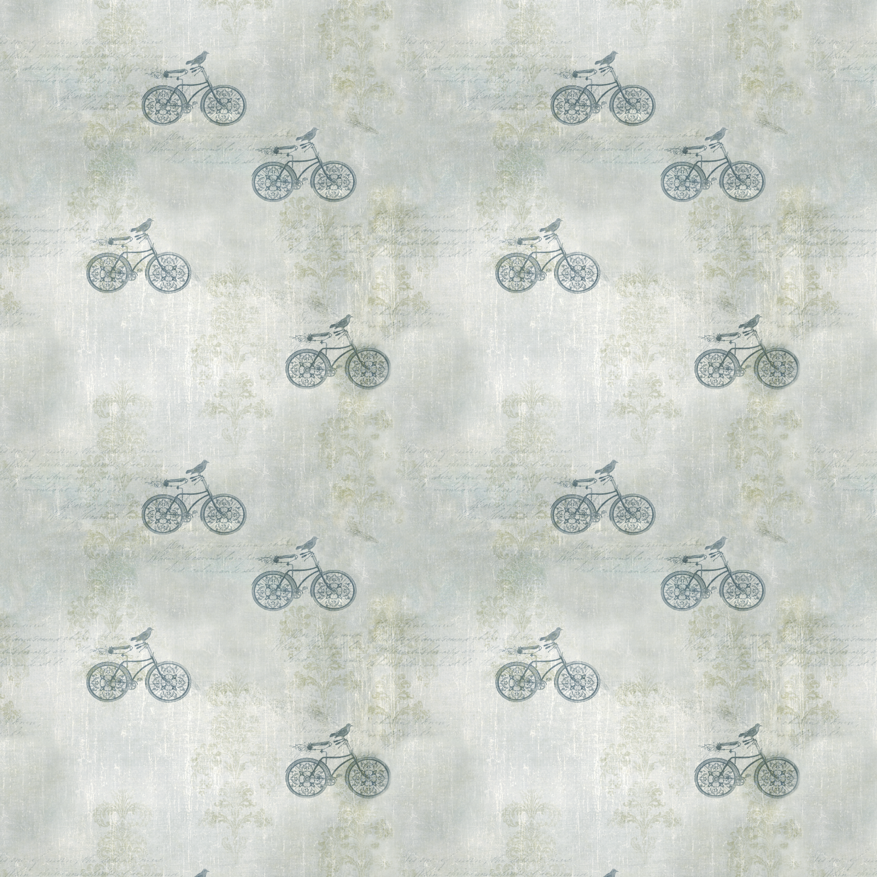Blue J's Wallpaper from The 7th Haven Interiors Line on a bedroom wall with a vintage bicycle pattern.