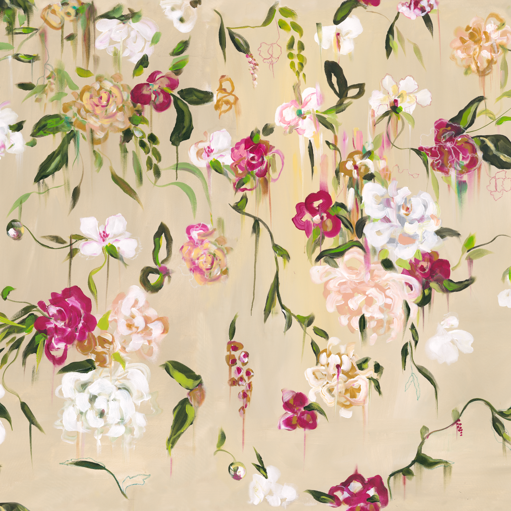 Mariposa Wallpaper by The Katie Small Line, elegant floral design for a living room focus.