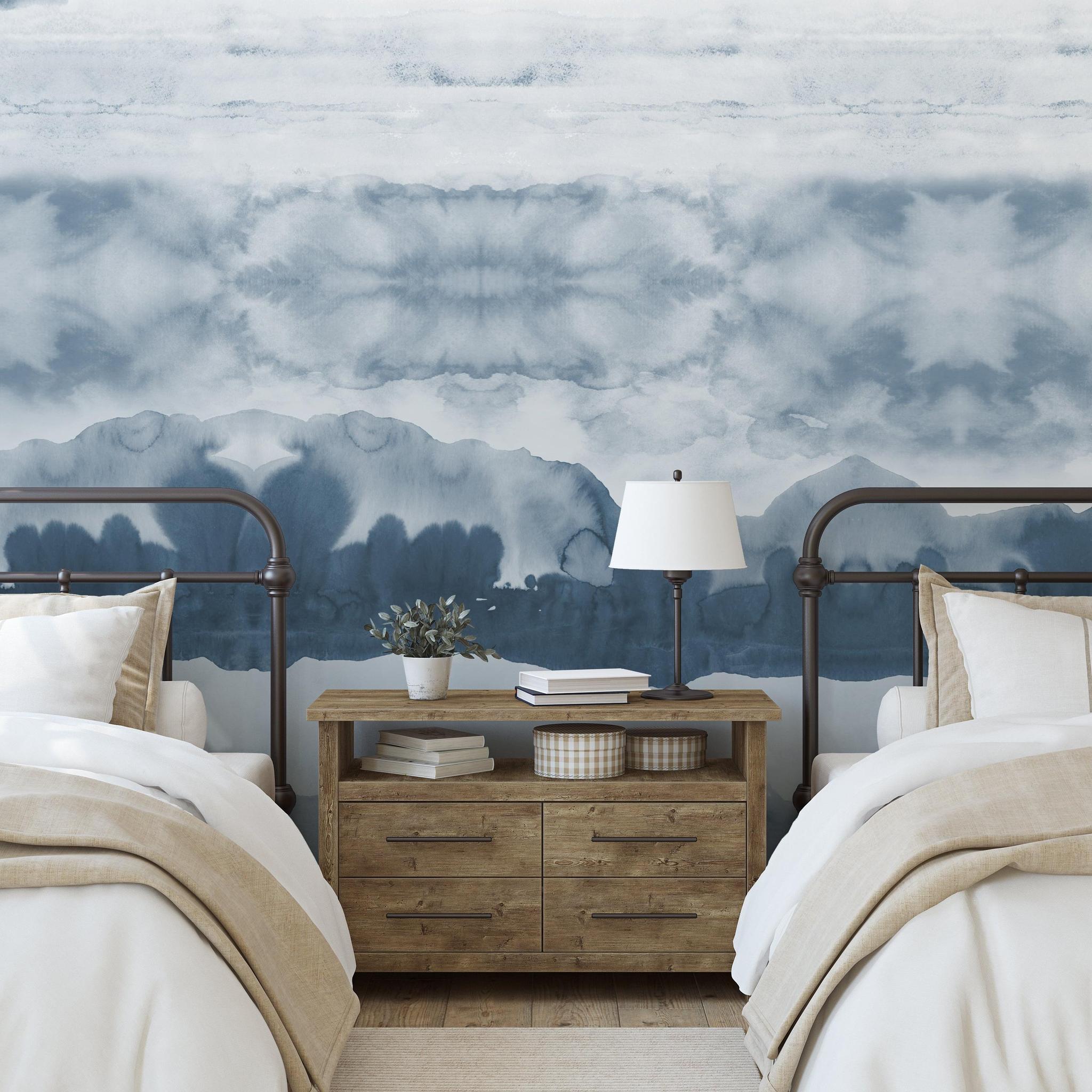 Wall Blush's The Wembly Wallpaper in a stylish, serene bedroom highlighting the elegant design.