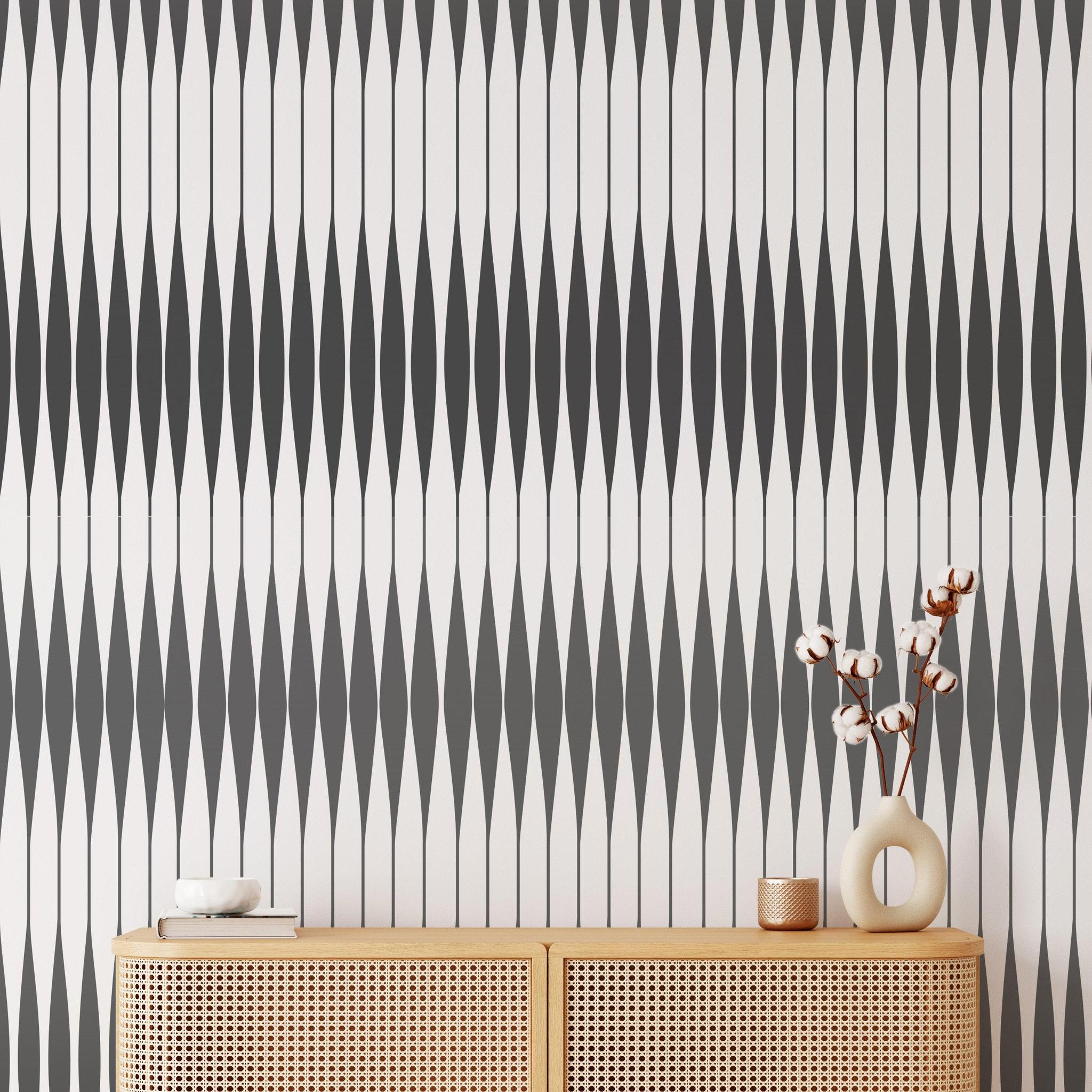 Modern living room featuring Thats My Opinion Wallpaper by The Tamra Judge Line with focus on stylish pattern.