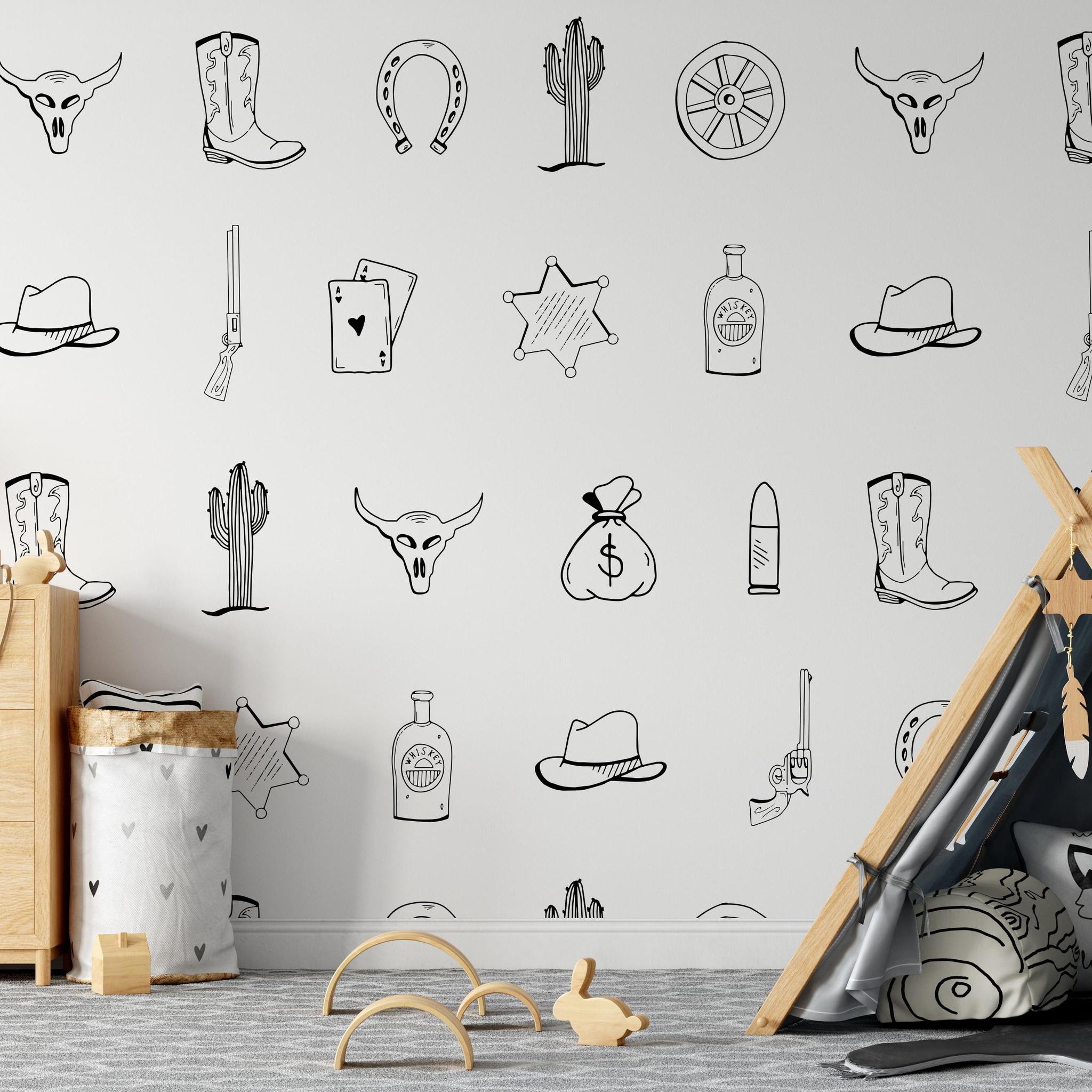 Outlaw (Black) Wallpaper from Wall Blush SG02 adding a playful touch to a child's room decor.