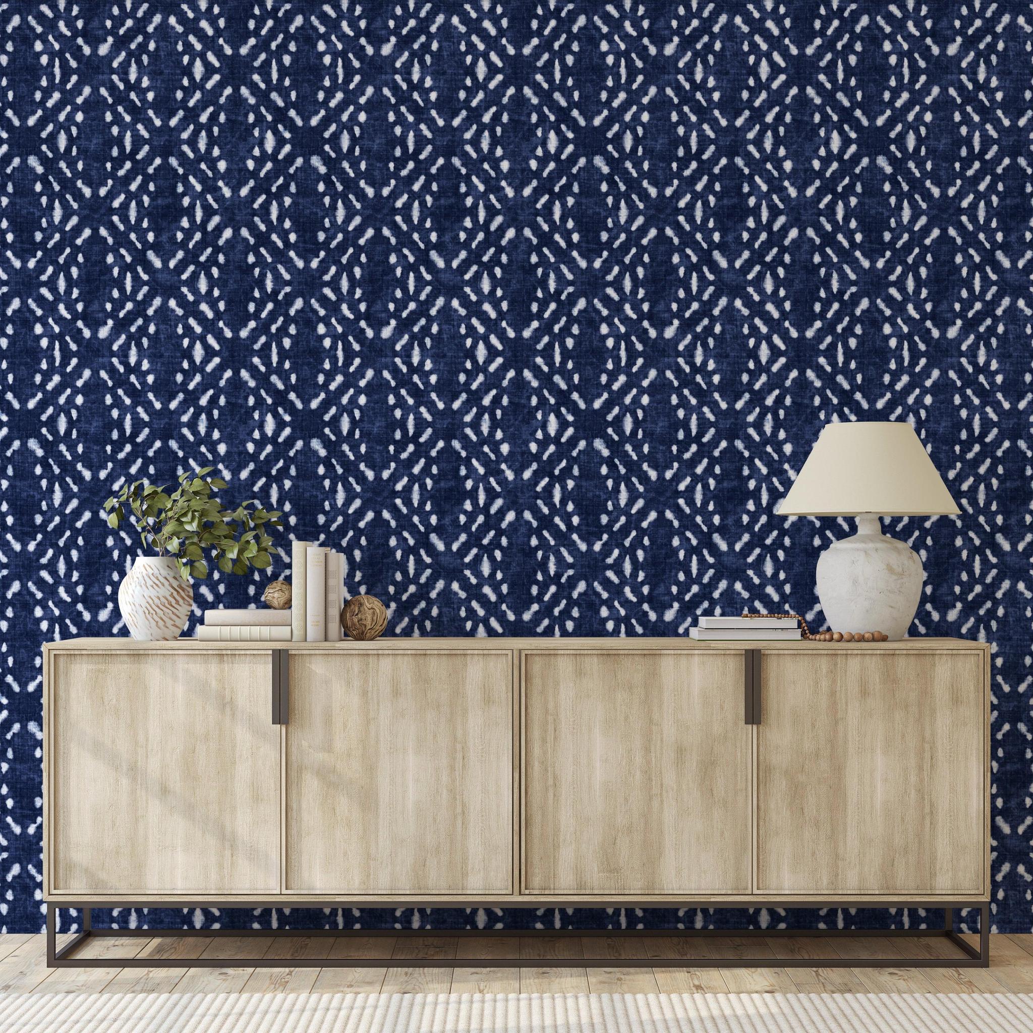 Winslet Wallpaper by Wall Blush SG02 showcased in modern living room with stylish wooden sideboard.