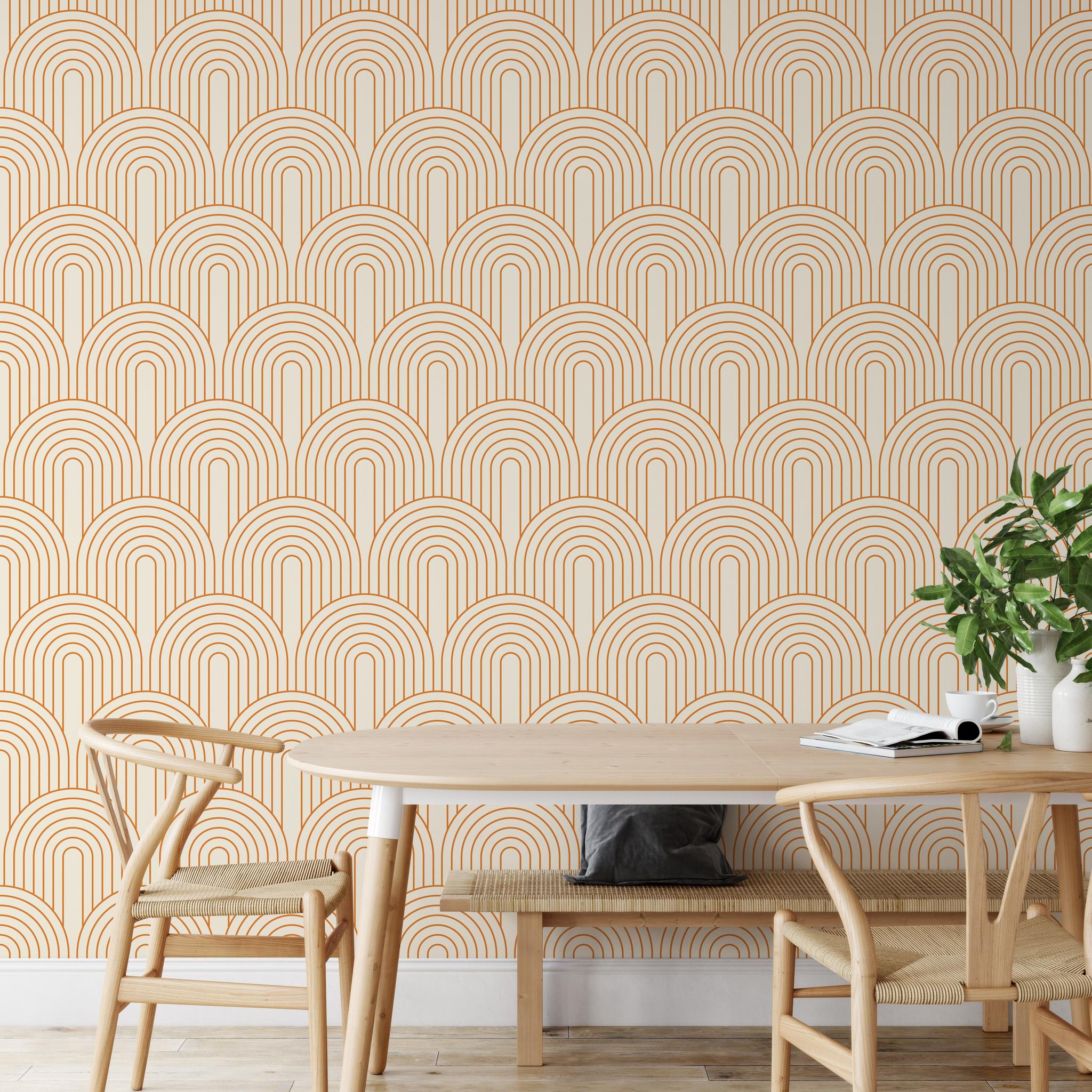 "Cyrus Wallpaper by Wall Blush in a modern dining room, with focus on the stylish geometric pattern."