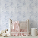 Fancy French Wallpaper by The 7th Haven Interiors Line in a stylish nursery room, highlighting elegant wall design.
