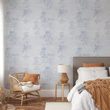 "Fancy French Wallpaper by Wall Blush in a cozy, elegant bedroom highlighting the pattern as the main focus."