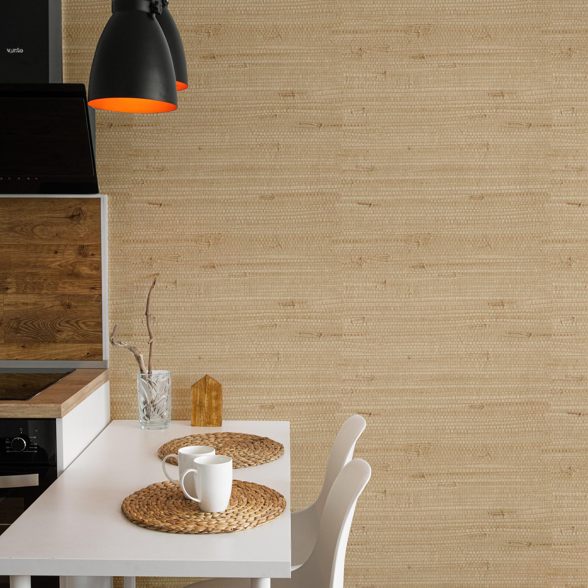 Ida Wallpaper by Wall Blush SG02 in a modern kitchen, highlighting the textured wall decor.
