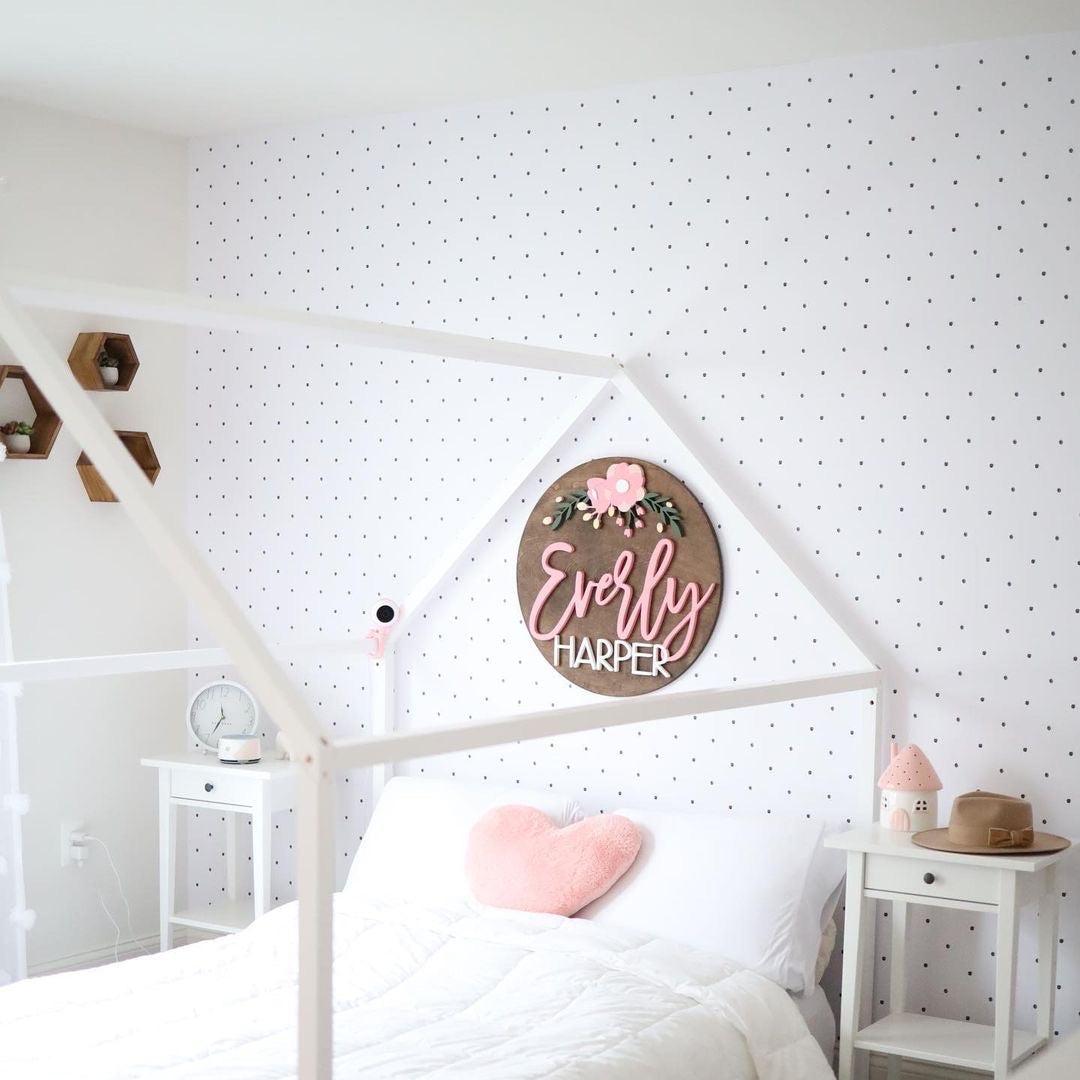 Doodle Dot Wallpaper by Wall Blush in a cozy child's bedroom, showcasing the elegant and playful design.