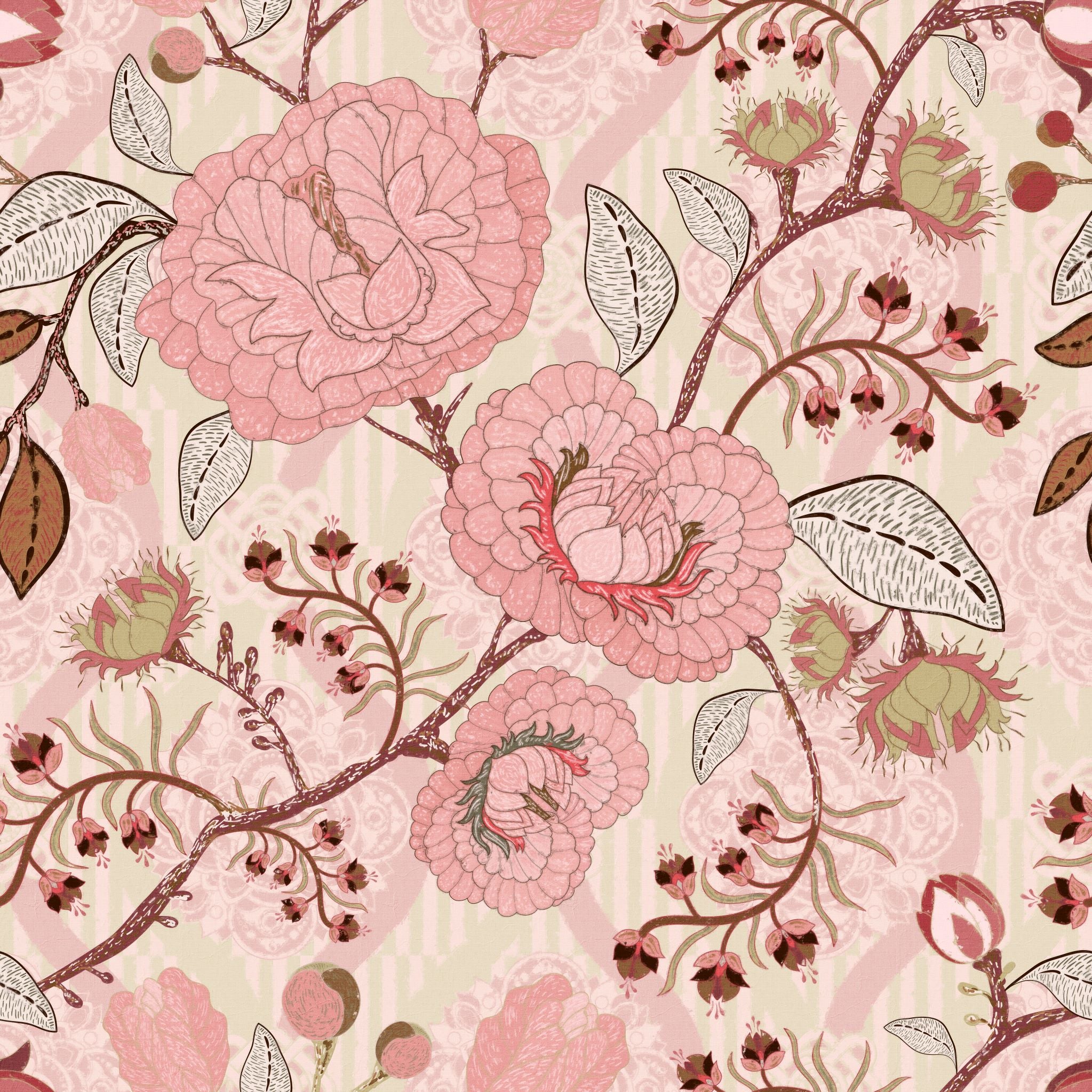 "Floral Vivian Wallpaper by Wall Blush in elegant bedroom setting highlighting the intricate patterns."