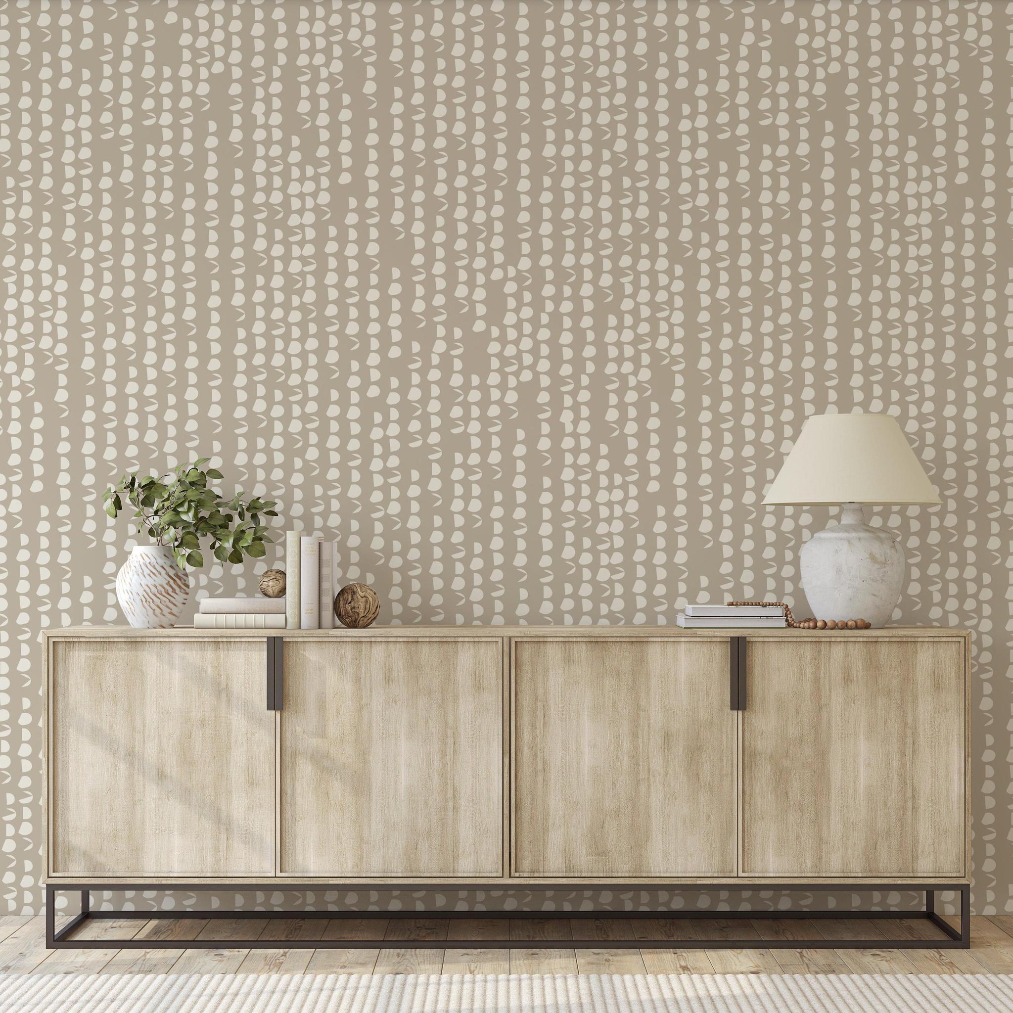 Lula Wallpaper from Wall Blush SG02 installed in a modern living room, elegant patterned focus wall.