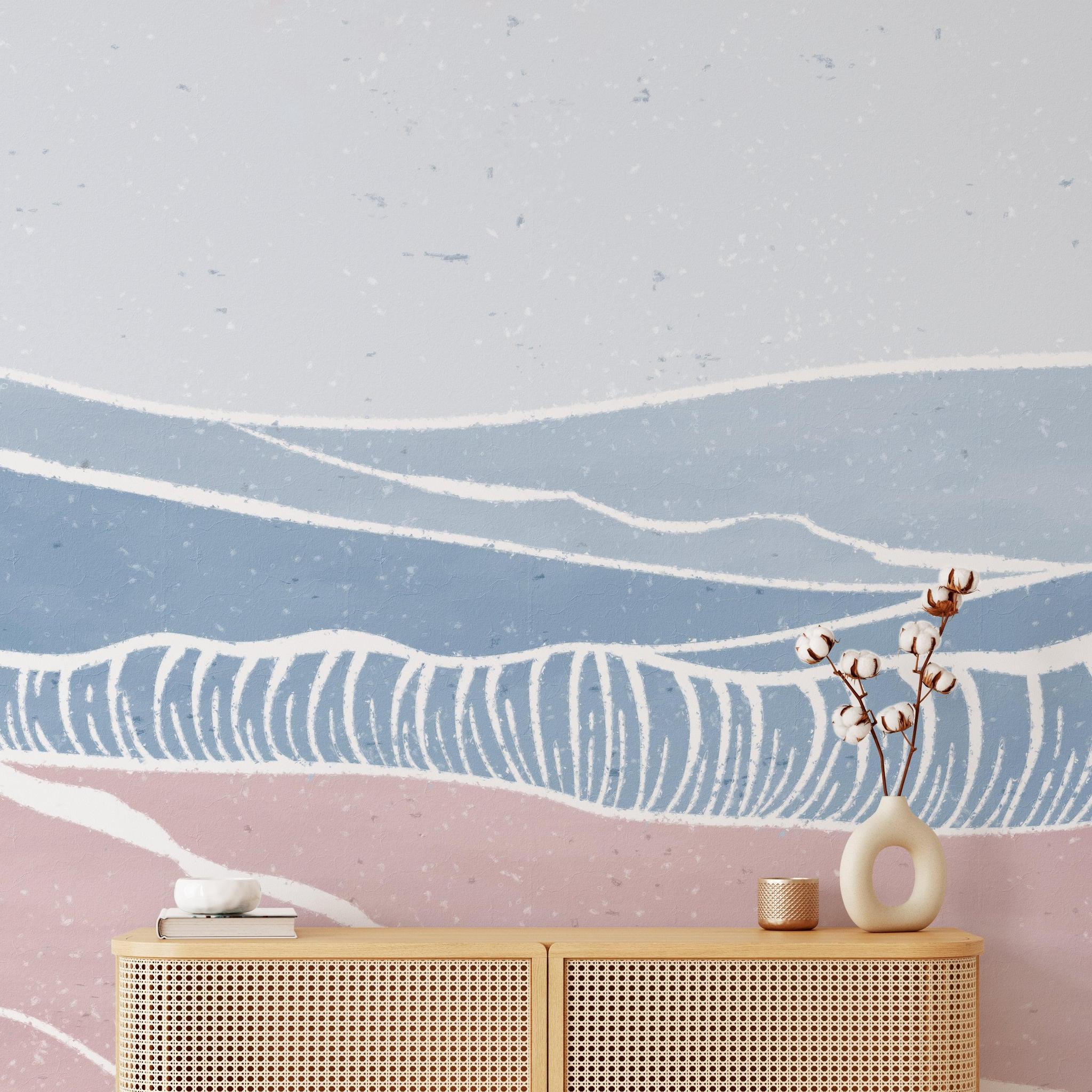 Laguna Wallpaper by Wall Blush SG02 featured in stylish modern living room, highlighting wall decor.
