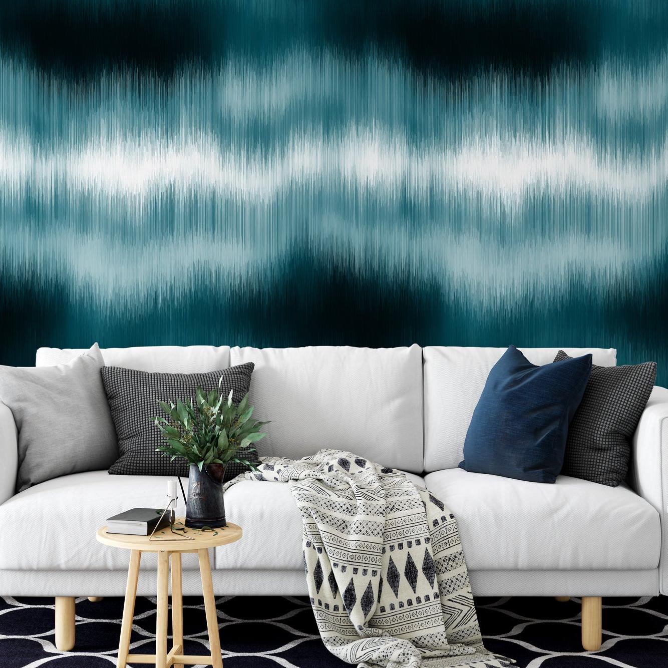 Wall Blush Oceanside Wallpaper in a stylish living room, accentuating modern home decor.