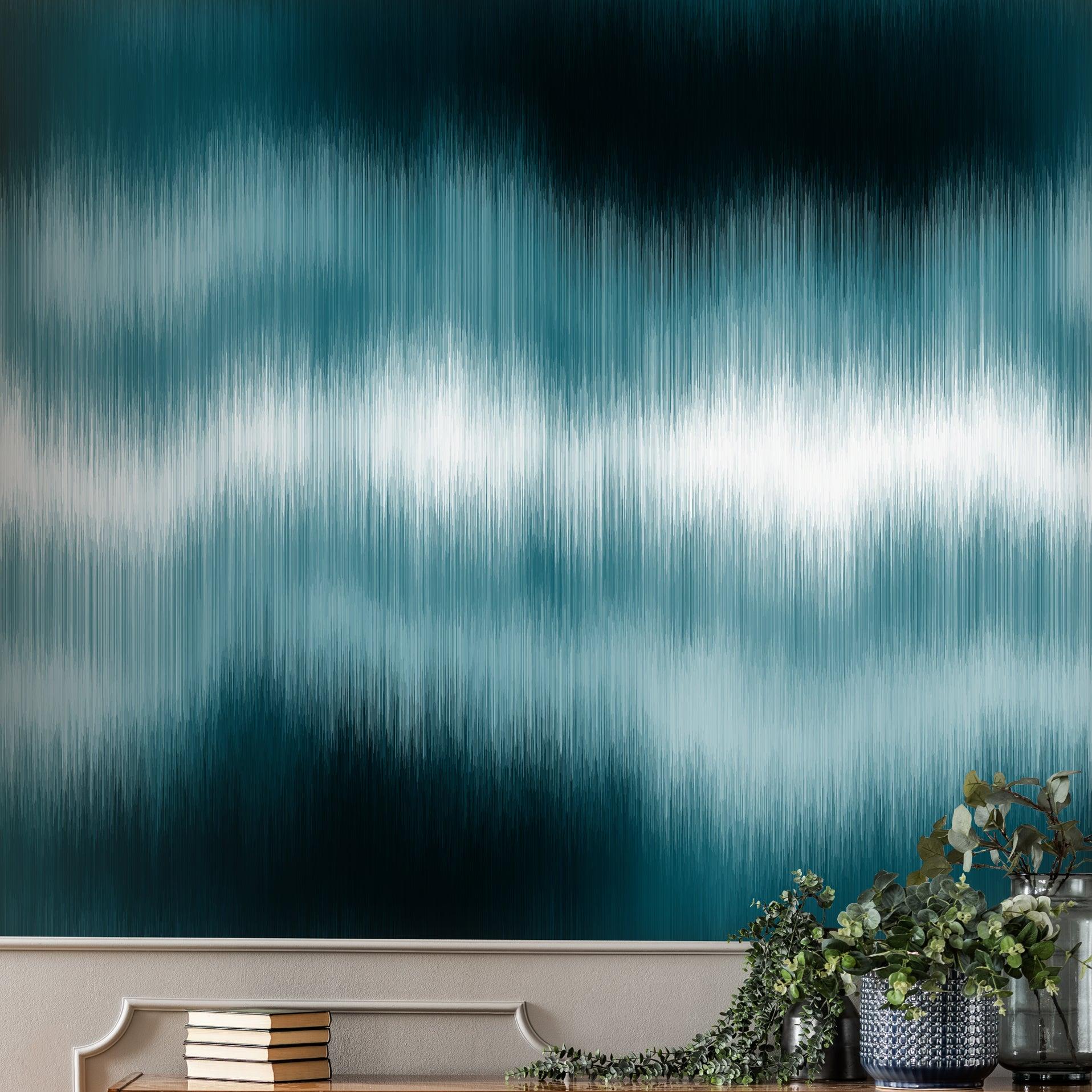 Stylish Wall Blush Oceanside Wallpaper in a modern living room setting, emphasizing the wall's texture and color gradient.