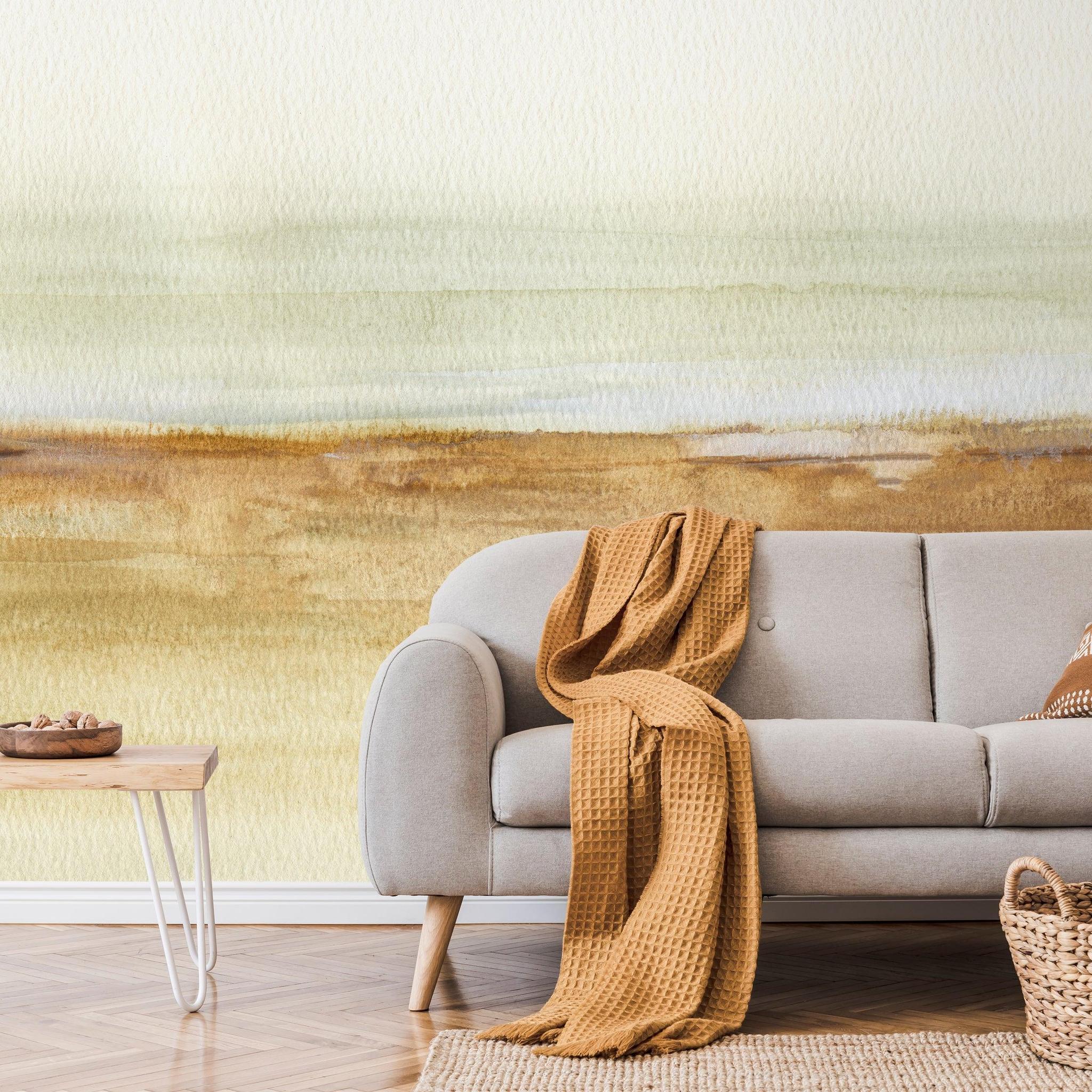 Palm Spring Wallpaper by The A&S Line featured in a cozy living room, highlighting the wall decor.