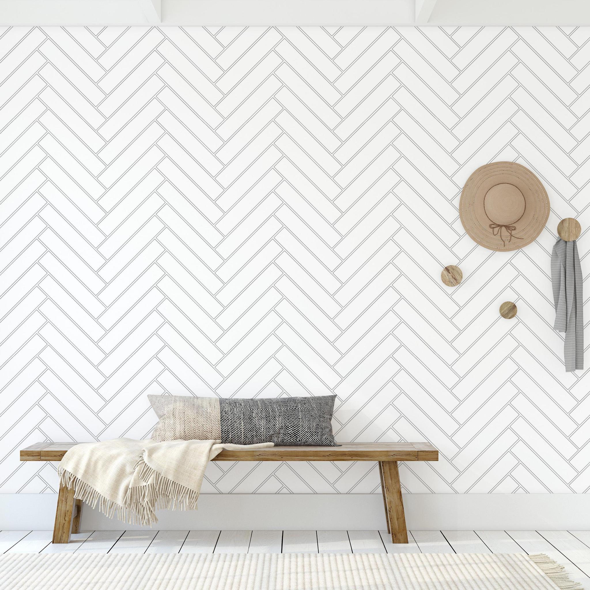 Stitch Wallpaper by Wall Blush featured in modern minimalist living room design with natural light.