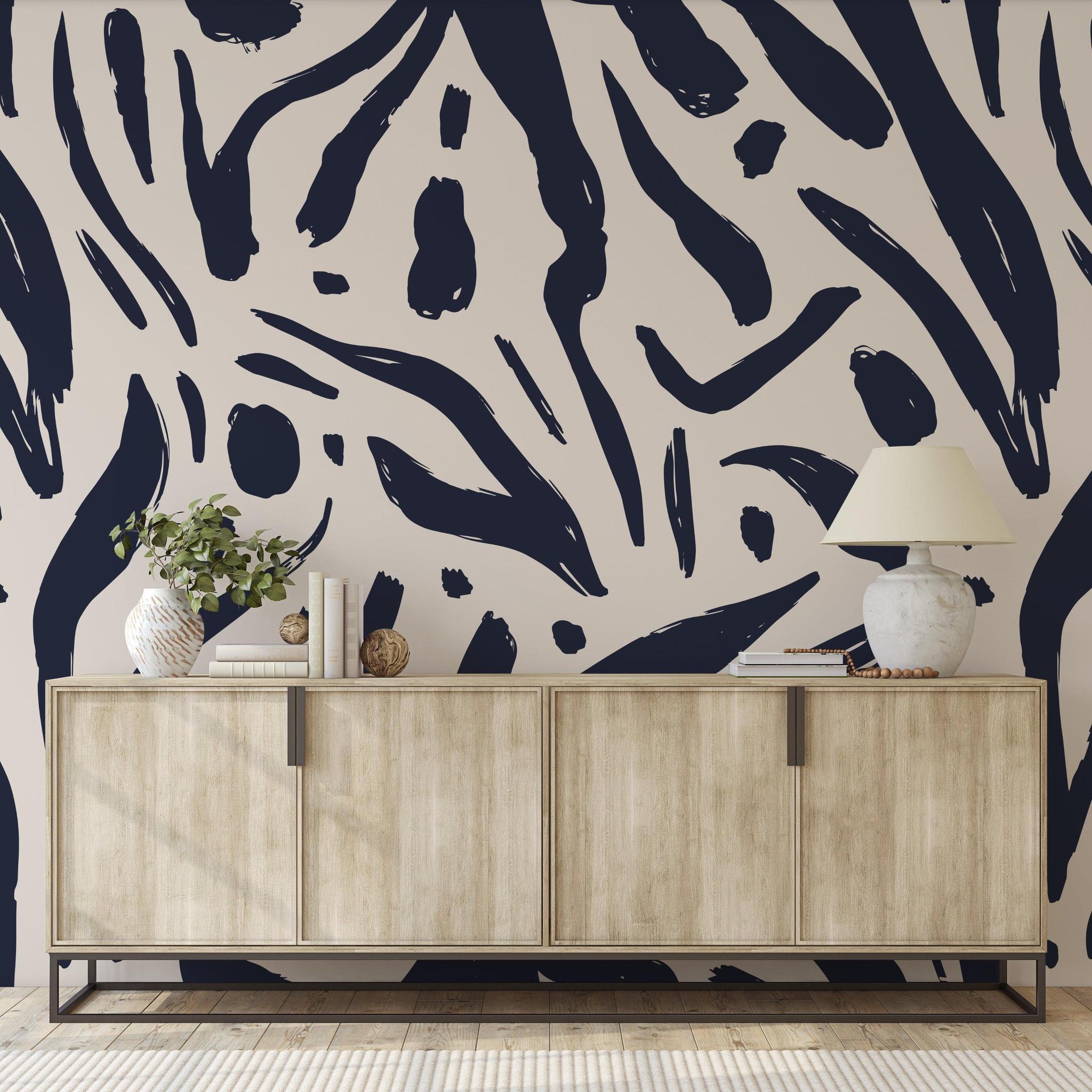 Stylish living room featuring Signe Wallpaper by Wall Blush SG02 with modern abstract design.