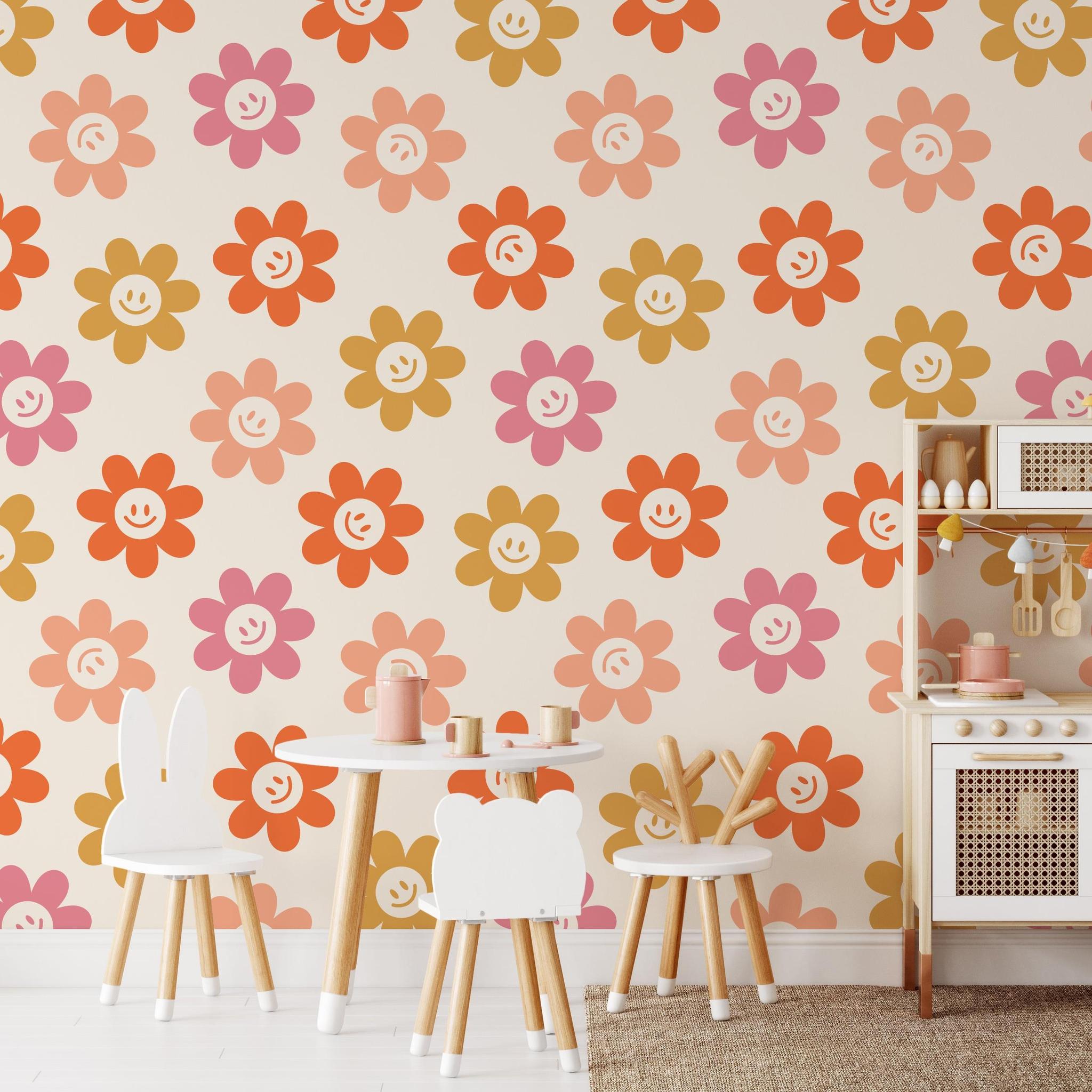 Daisy Wallpaper by Wall Blush SG02 in colorful kids' room focusing on cheerful wall decor.