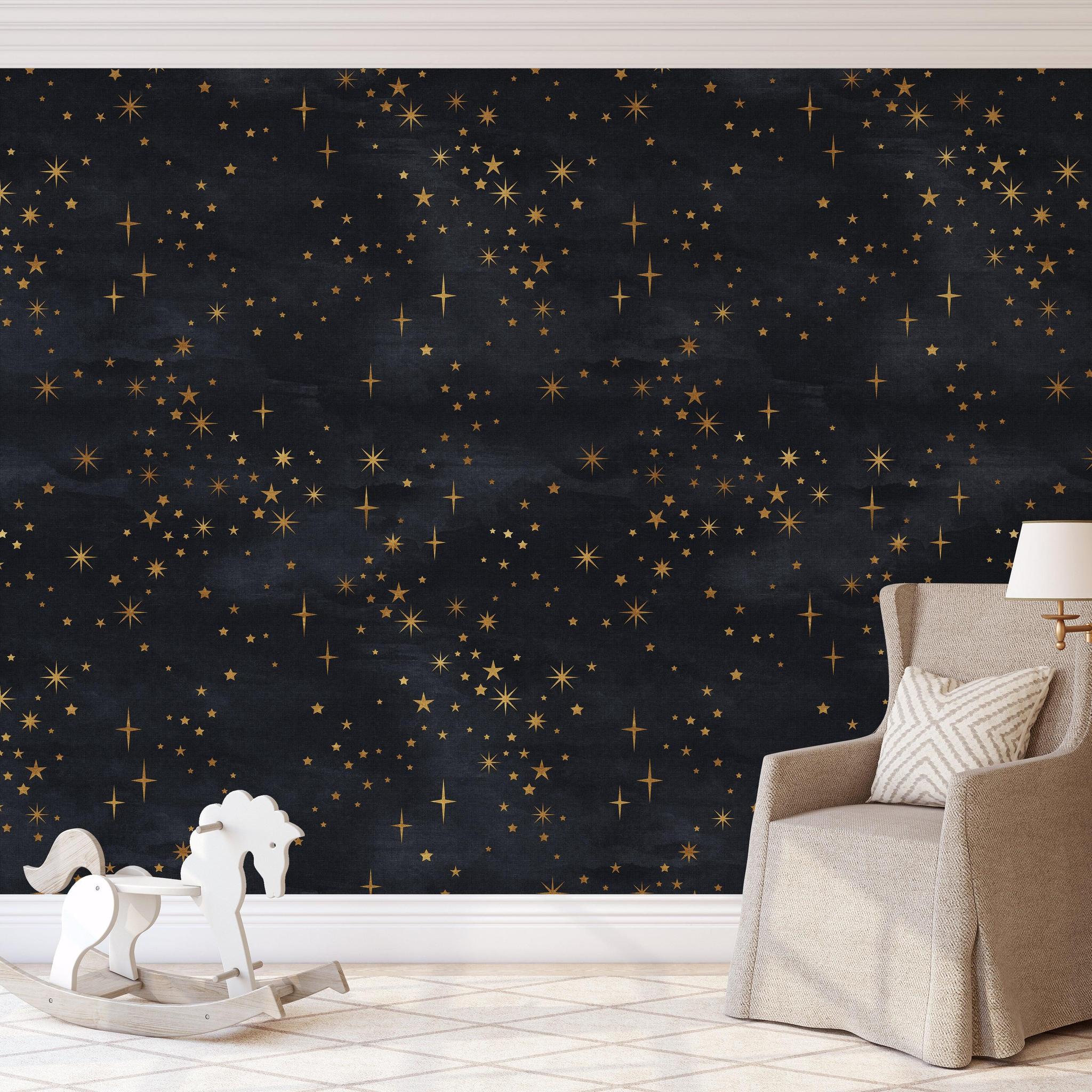 Le Petit Wallpaper by Wall Blush SG02 in elegant nursery room with starry design focus