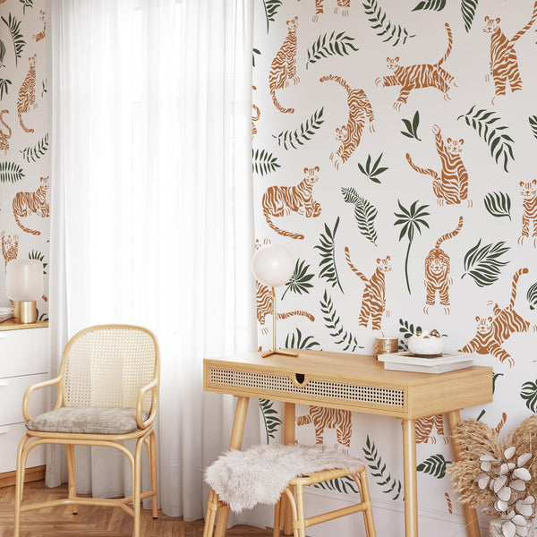 RAWR (White) Tiger Peel and Stick Wallpaper WALL BLUSH
