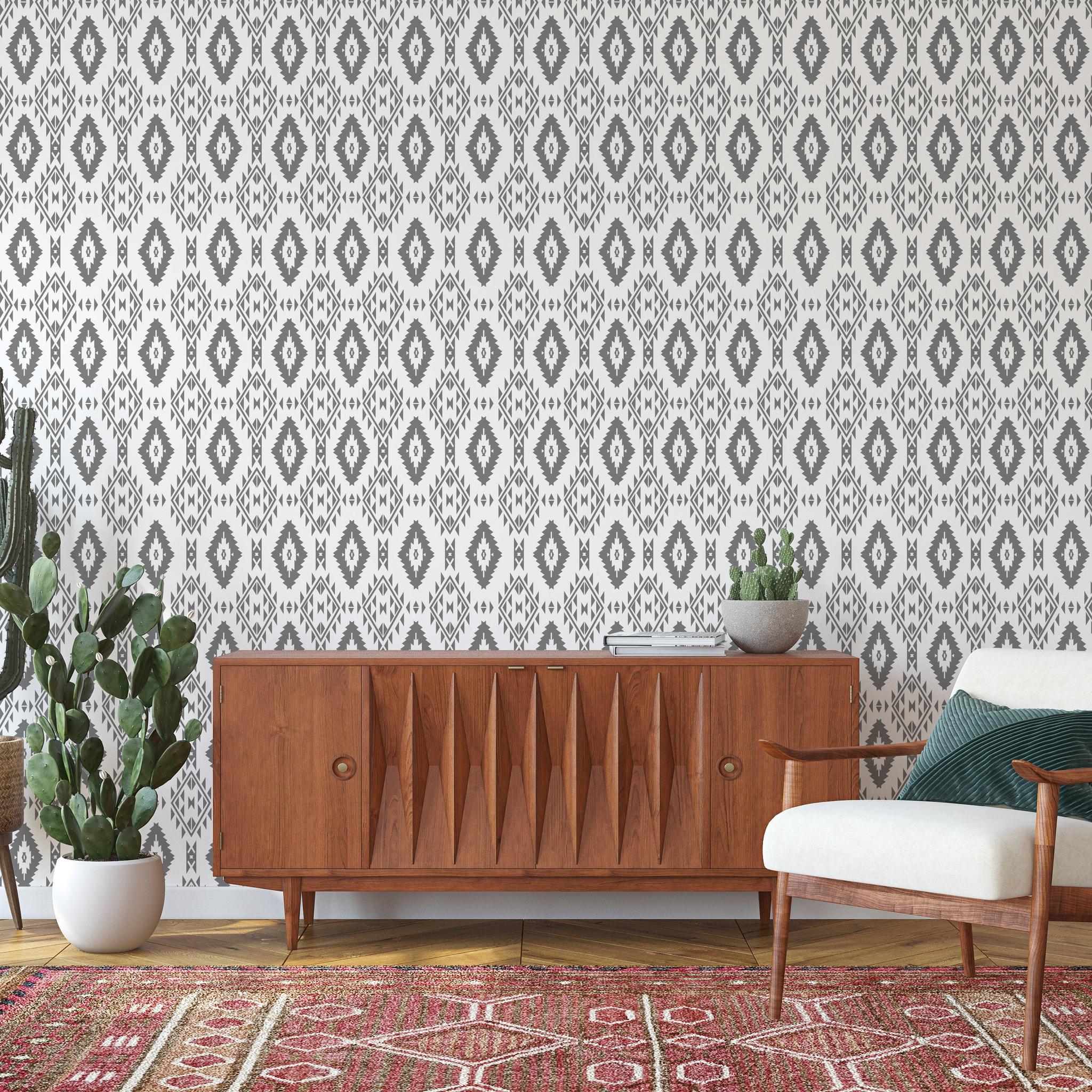 YEEHAWT (Dark) Wallpaper by The MB Line showcased in a stylish living room scene.