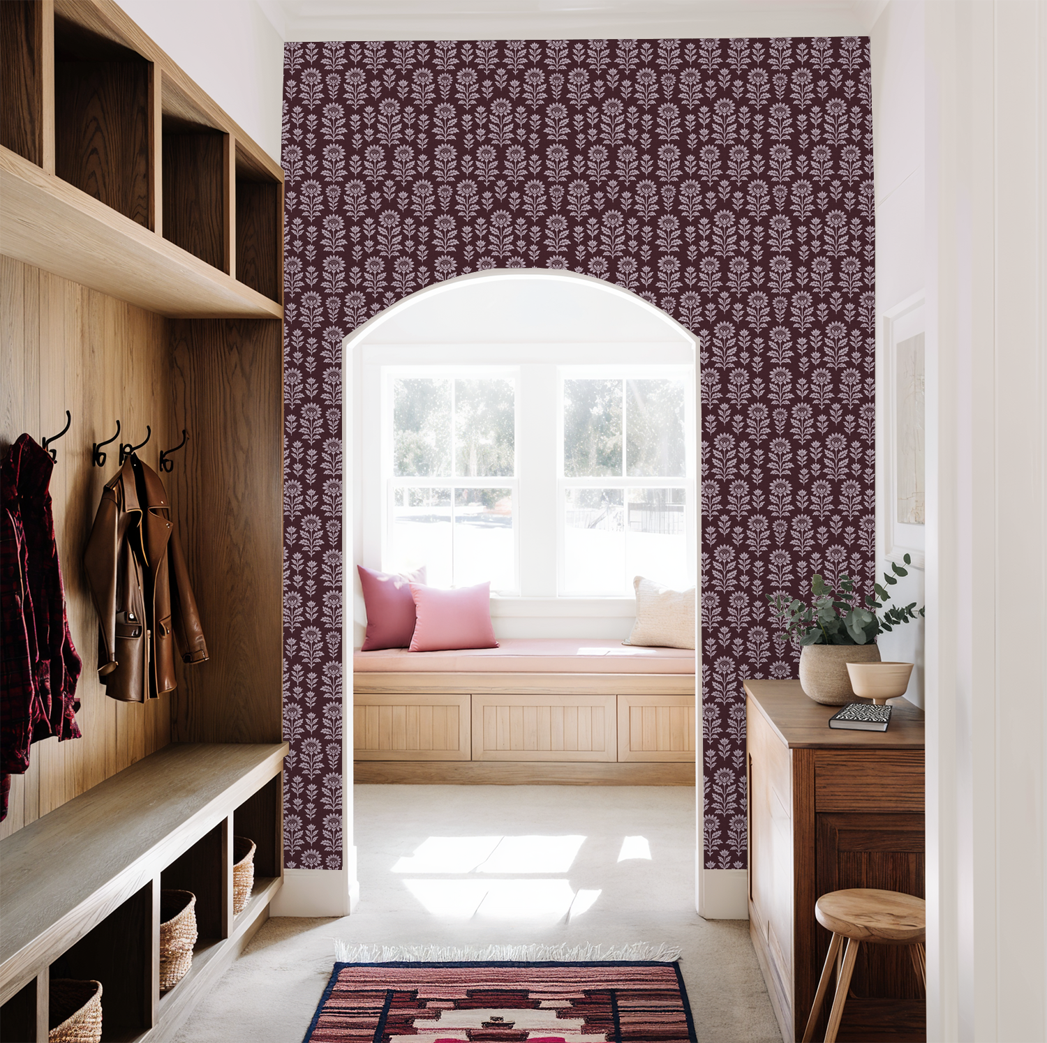 Bloom Floral (Maroon) Wallpaper