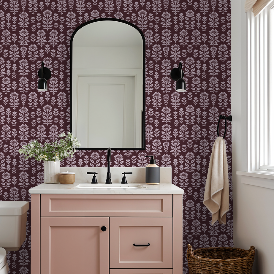 Bloom Floral (Maroon) Wallpaper