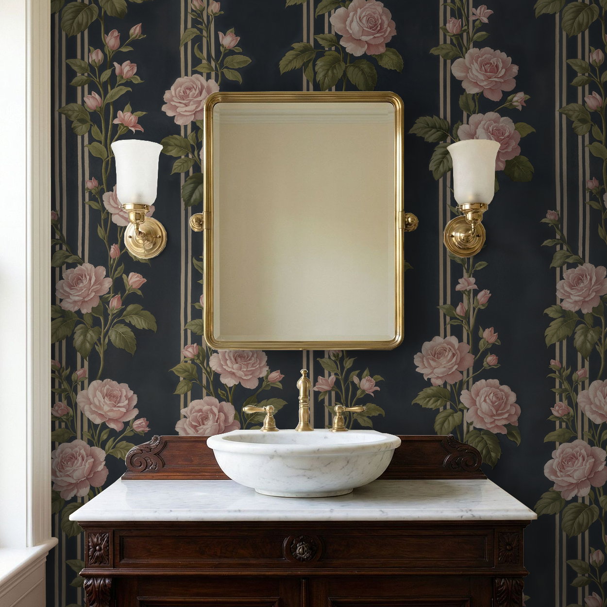 Midnight Rose Stripe Wallpaper