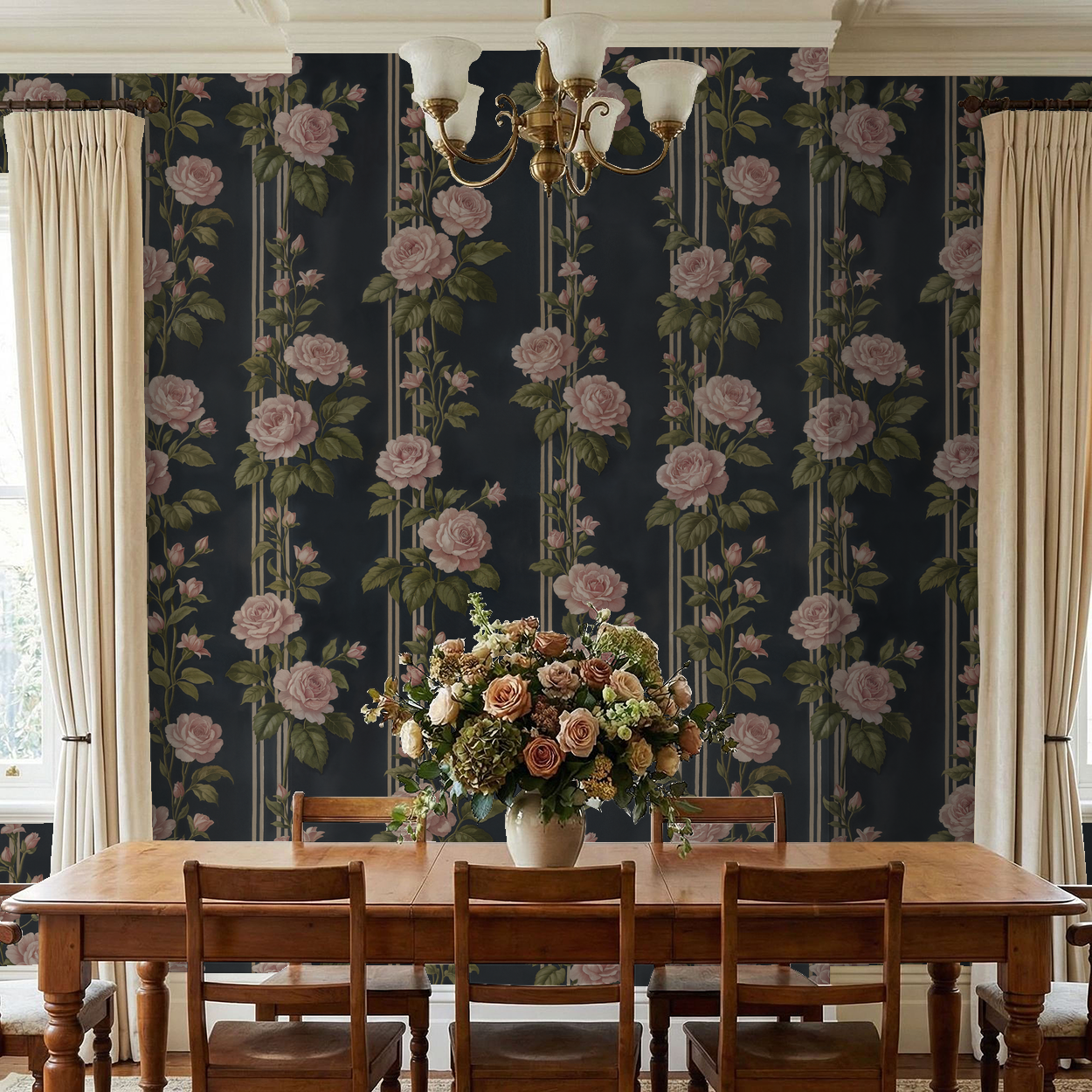 Midnight Rose Stripe Wallpaper