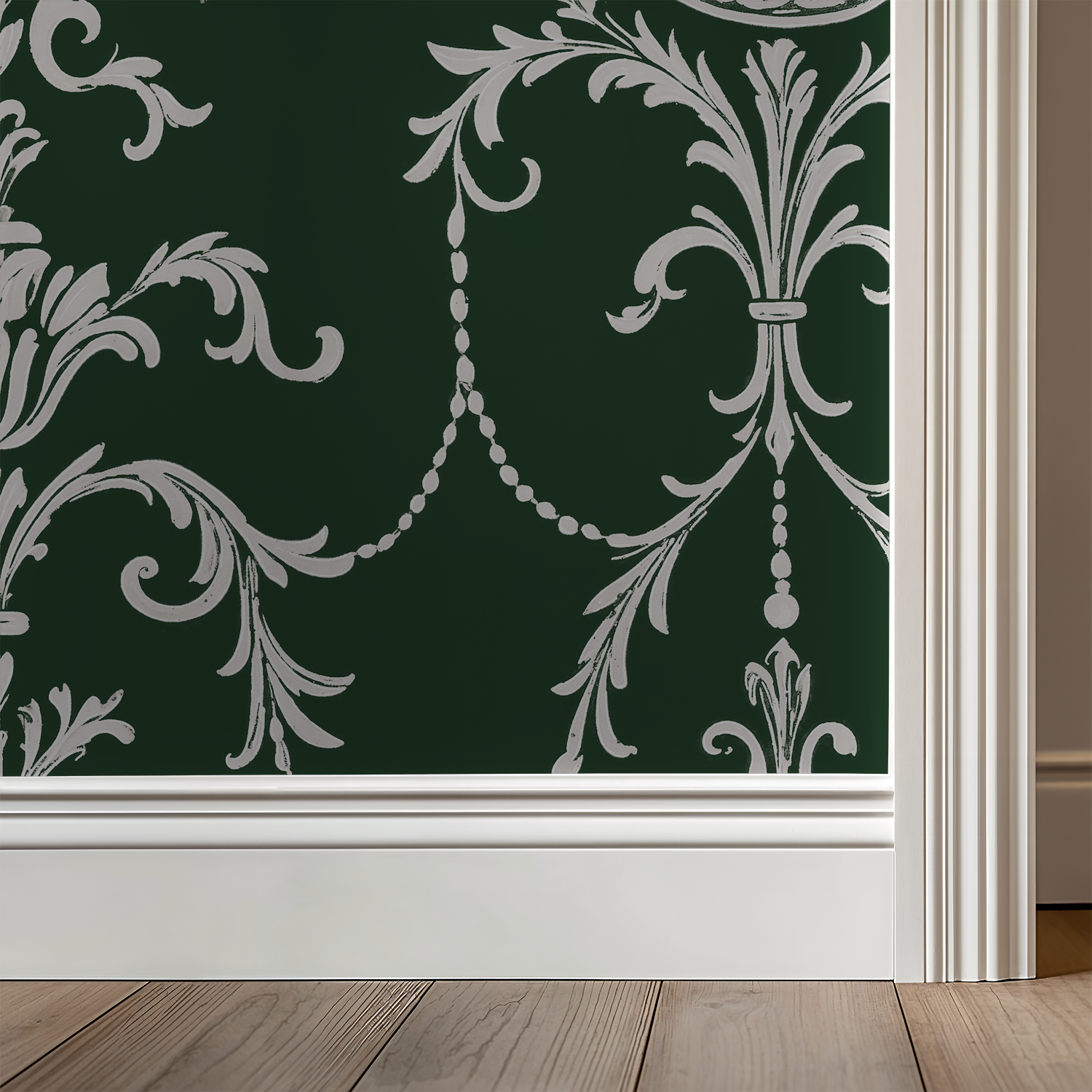 State Room Scroll (Green) Wallpaper