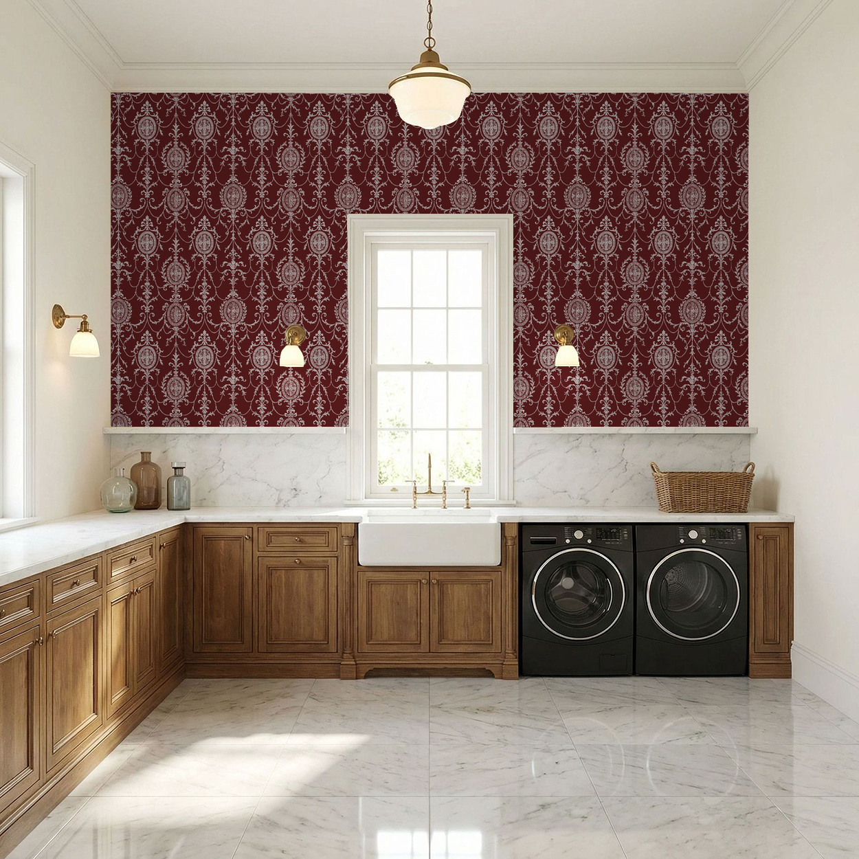 State Room Scroll (Burgundy) Wallpaper
