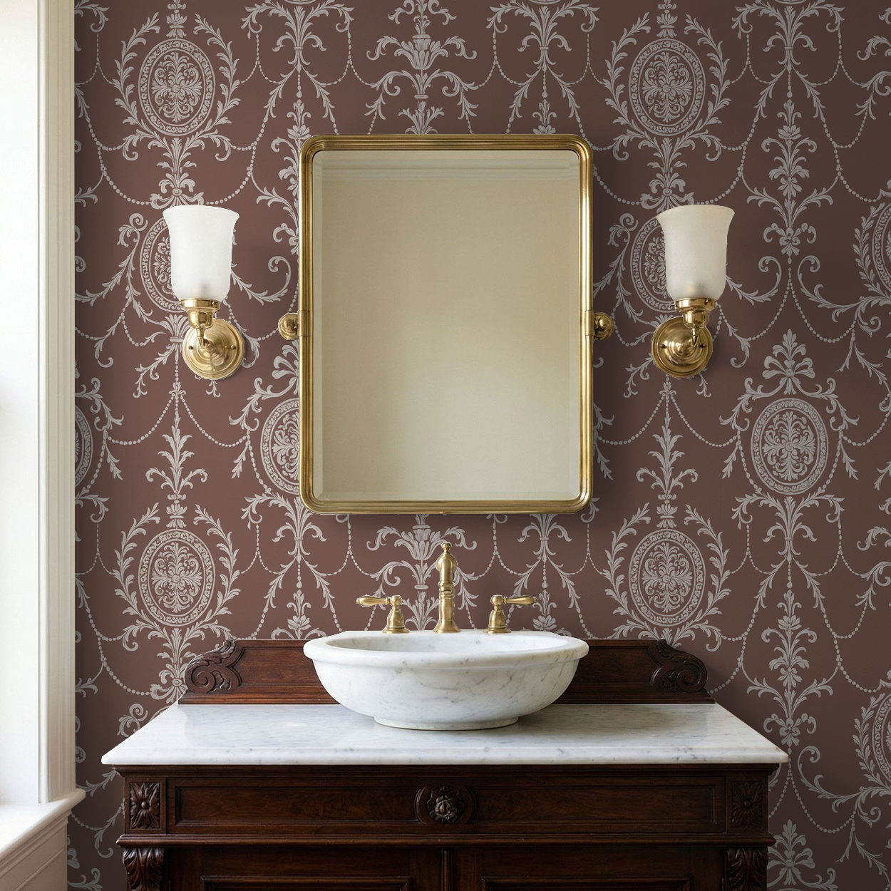 State Room Scroll (Mauve) Wallpaper