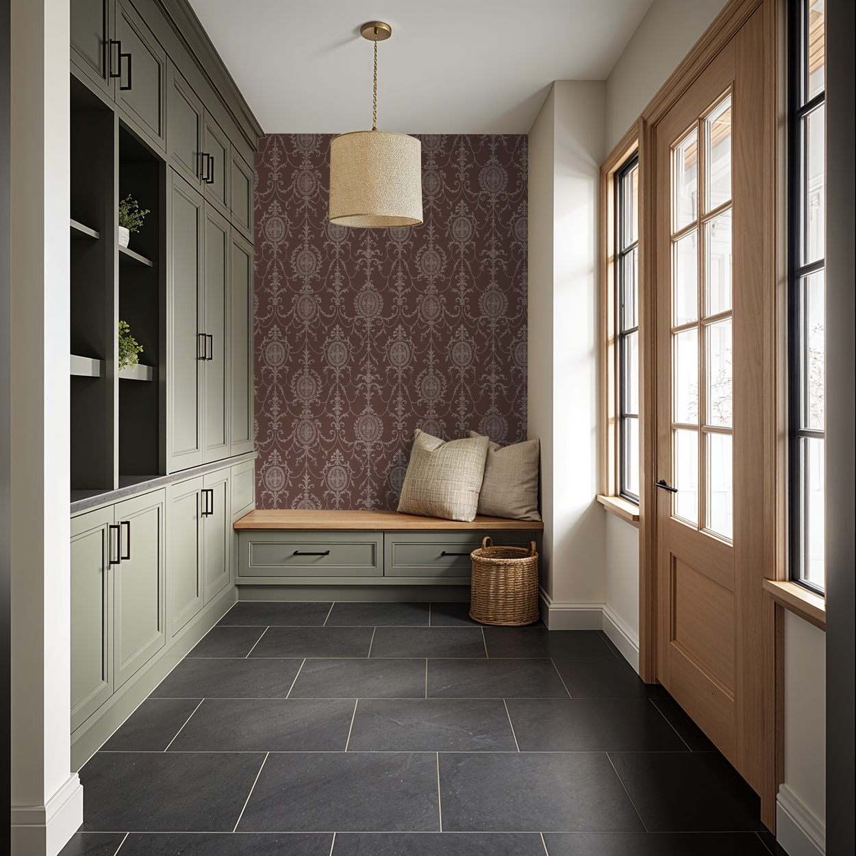 State Room Scroll (Mauve) Wallpaper